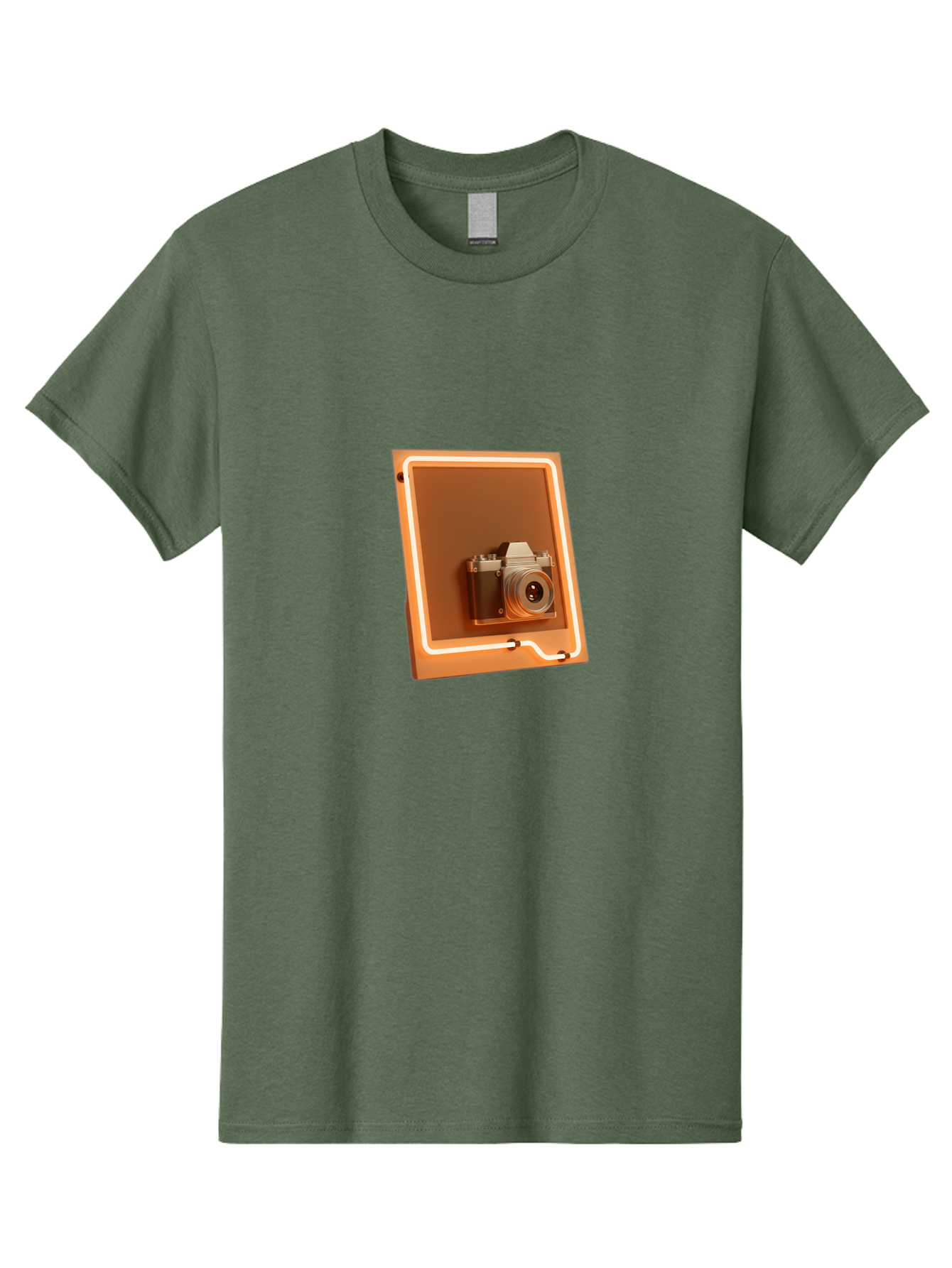 Camera-On-Tablet Men'S Graphic Tee, 100% Cotton, Comfortable Casual Summer Wear, Machine Washable, Digital Camera On Screen, Neon Light, Orange Glow, Camera Lens, Modern Technology, Photography, Digital Display, Futuristic Design Bae372