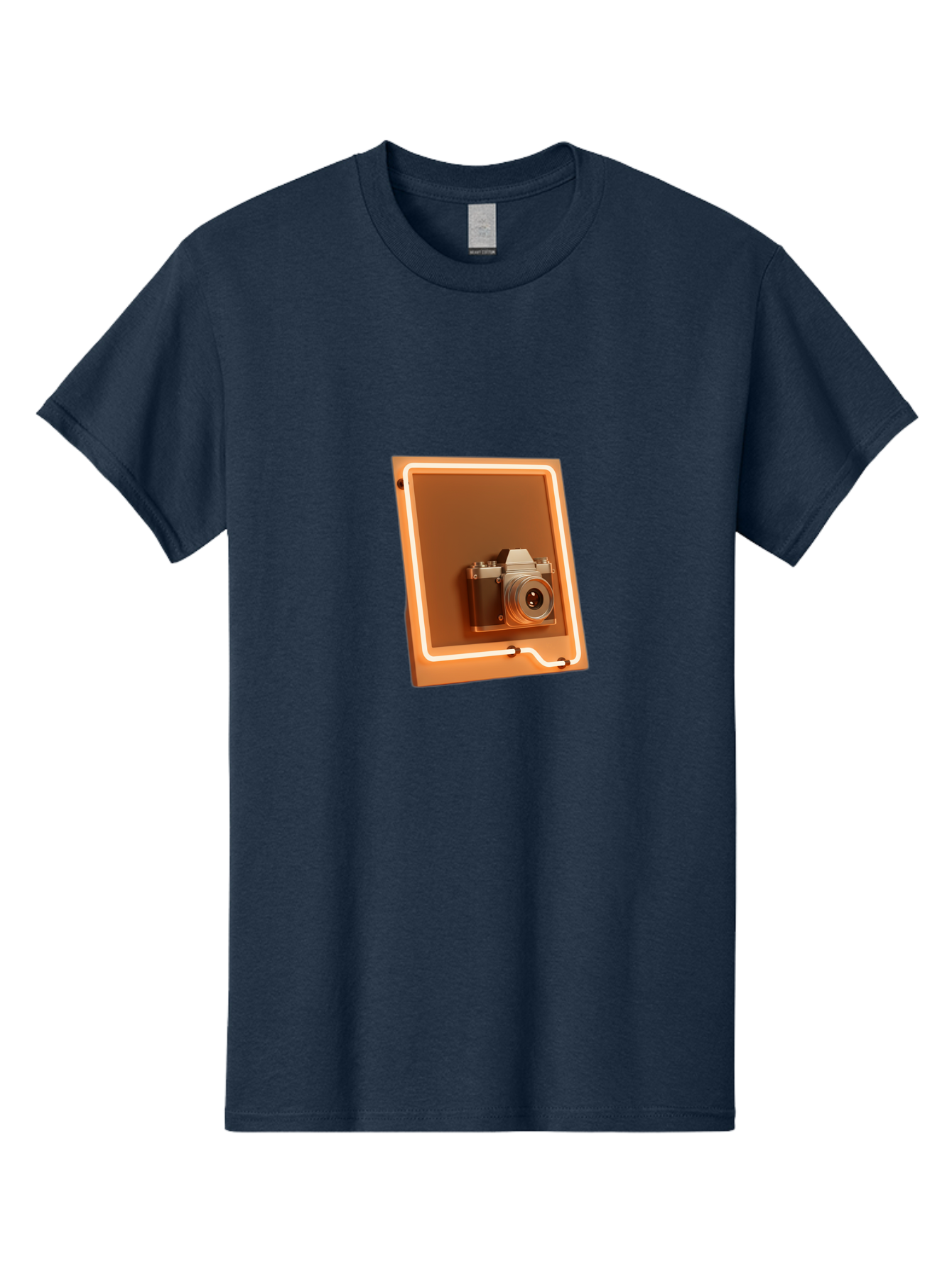 Camera-On-Tablet Men'S Graphic Tee, 100% Cotton, Comfortable Casual Summer Wear, Machine Washable, Digital Camera On Screen, Neon Light, Orange Glow, Camera Lens, Modern Technology, Photography, Digital Display, Futuristic Design Bae372