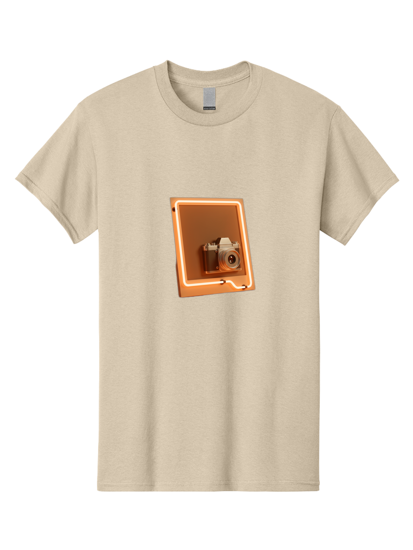 Camera-On-Tablet Men'S Graphic Tee, 100% Cotton, Comfortable Casual Summer Wear, Machine Washable, Digital Camera On Screen, Neon Light, Orange Glow, Camera Lens, Modern Technology, Photography, Digital Display, Futuristic Design Bae372