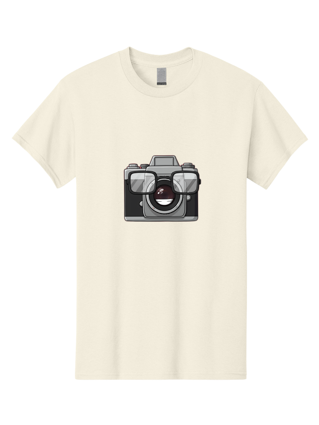 Camera-With-Glasses-1 Men'S Graphic Tee, 100% Cotton, Comfortable Casual Summer Wear, Machine Washable, Camera Wearing Glasses, Digital Art, Photography Equipment, Nerd Camera, Camera Illustration, Photography Humor, Geeky Camera, Bae374