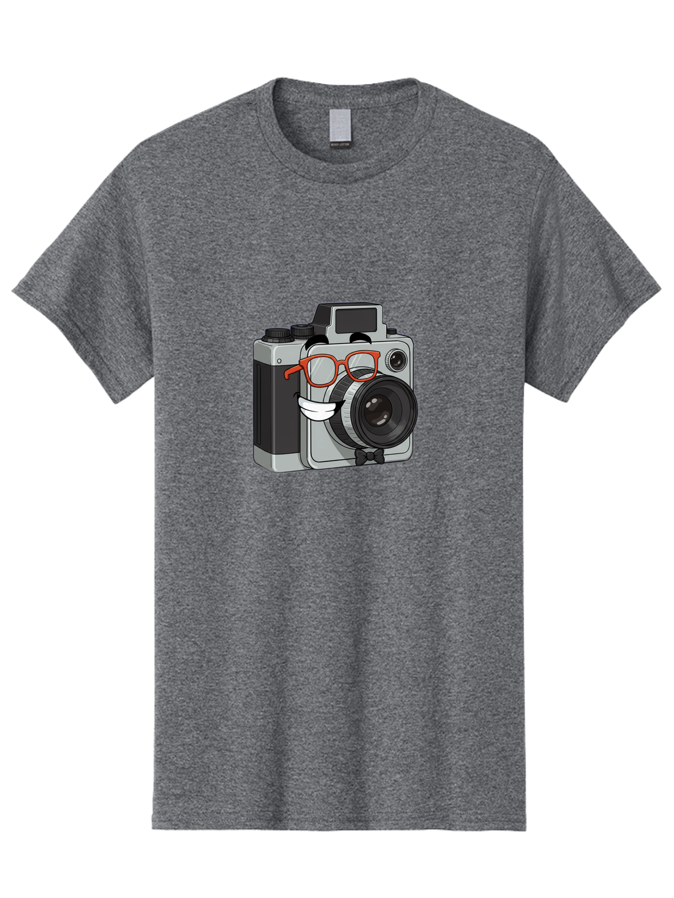 Camera-With-Glasses Men'S Graphic Tee, 100% Cotton, Comfortable Casual Summer Wear, Machine Washable, Cartoon Camera, Vintage Photography, Glasses And Bow Tie, Retro Style, Digital Art, Funny Characters, Creative Concepts, Artistic Expression, Bae376