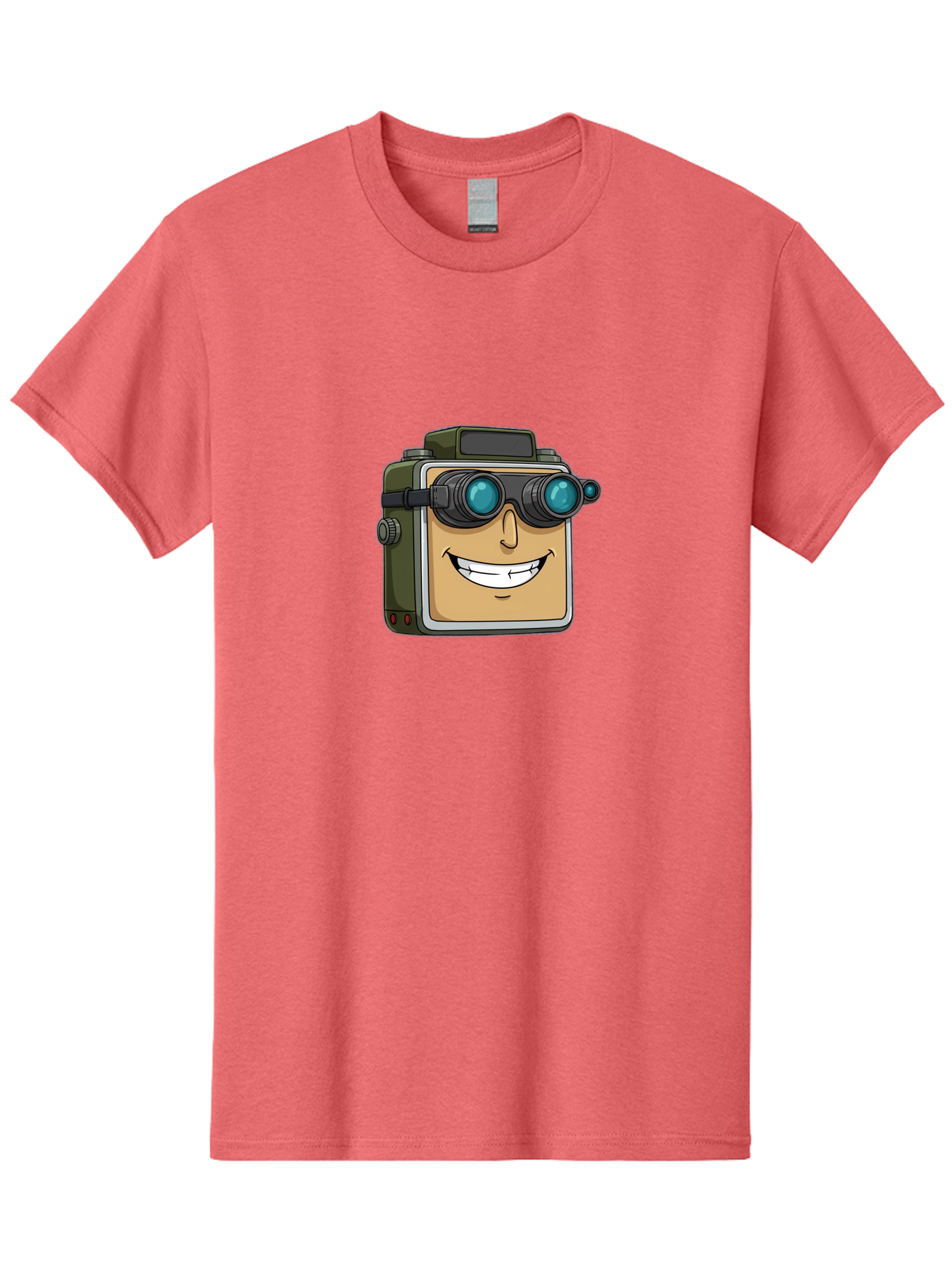 Camera-With-Goggles Men'S Graphic Tee, 100% Cotton, Comfortable Casual Summer Wear, Machine Washable, Cartoon Camera, Smiling Camera, Goggles On Camera, Futuristic Technology, Camera Character, Playful Illustration, Tech Gadget, Bae377