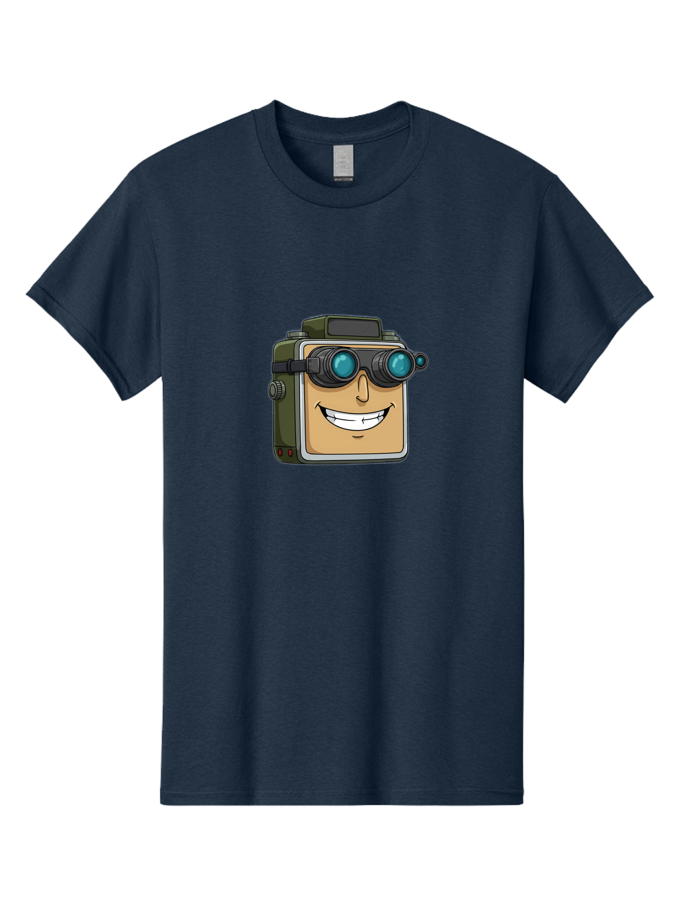 Camera-With-Goggles Men'S Graphic Tee, 100% Cotton, Comfortable Casual Summer Wear, Machine Washable, Cartoon Camera, Smiling Camera, Goggles On Camera, Futuristic Technology, Camera Character, Playful Illustration, Tech Gadget, Bae377