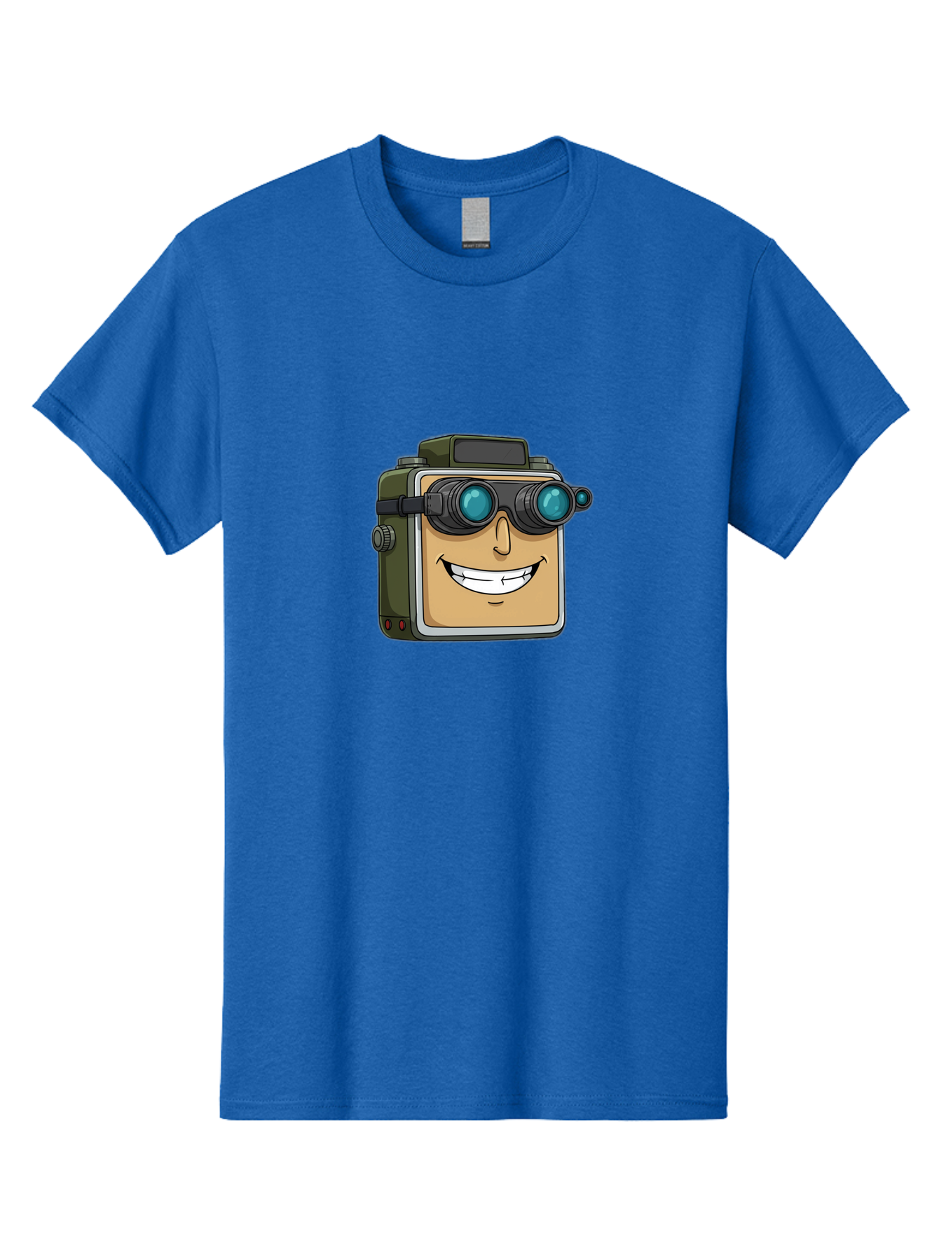 Camera-With-Goggles Men'S Graphic Tee, 100% Cotton, Comfortable Casual Summer Wear, Machine Washable, Cartoon Camera, Smiling Camera, Goggles On Camera, Futuristic Technology, Camera Character, Playful Illustration, Tech Gadget, Bae377