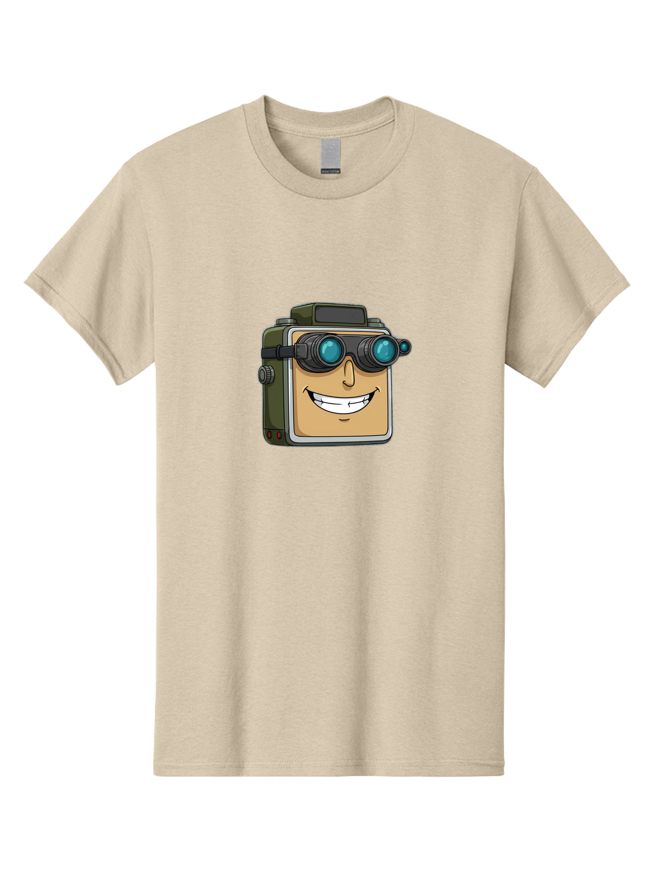 Camera-With-Goggles Men'S Graphic Tee, 100% Cotton, Comfortable Casual Summer Wear, Machine Washable, Cartoon Camera, Smiling Camera, Goggles On Camera, Futuristic Technology, Camera Character, Playful Illustration, Tech Gadget, Bae377