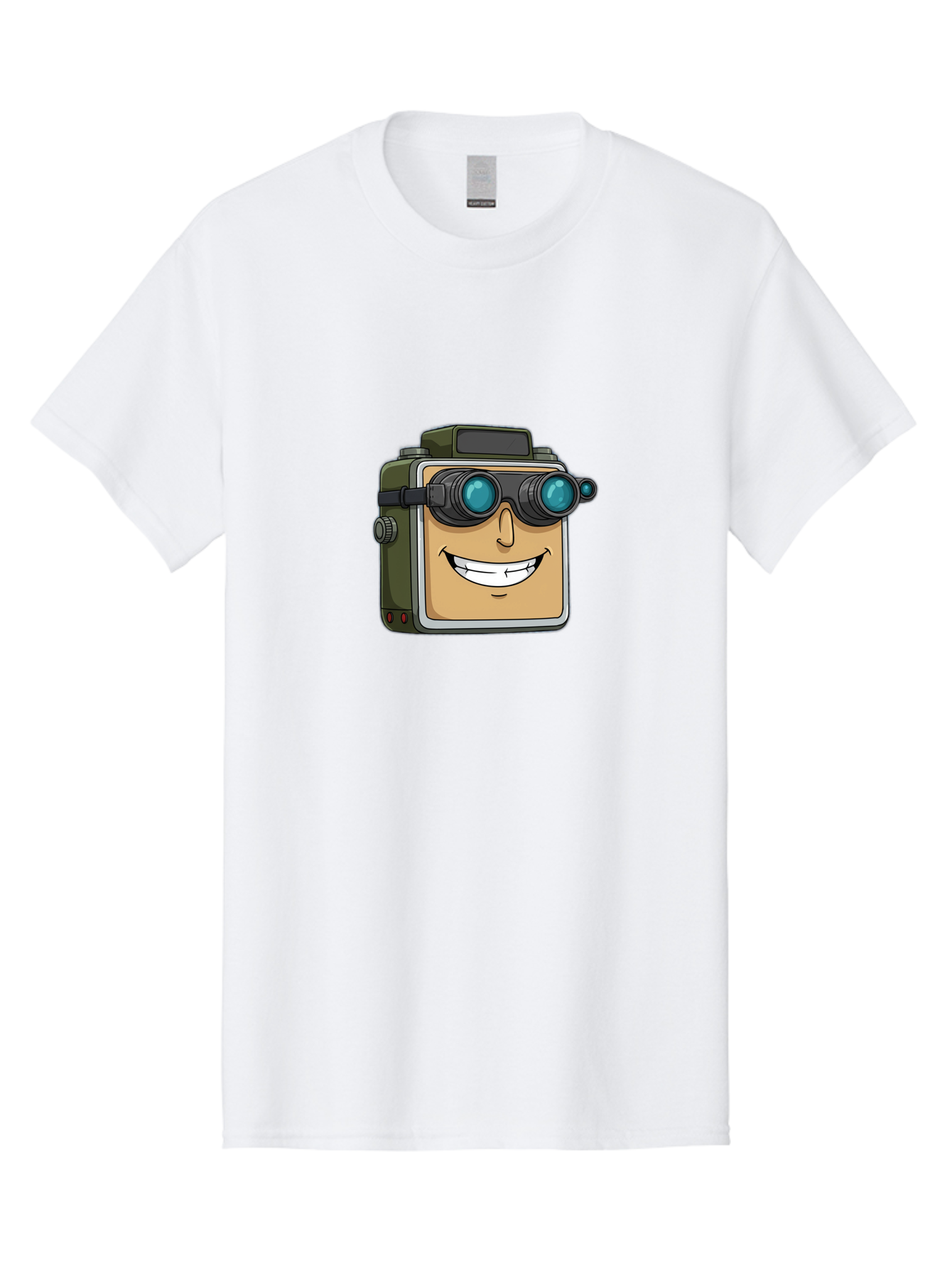 Camera-With-Goggles Men'S Graphic Tee, 100% Cotton, Comfortable Casual Summer Wear, Machine Washable, Cartoon Camera, Smiling Camera, Goggles On Camera, Futuristic Technology, Camera Character, Playful Illustration, Tech Gadget, Bae377