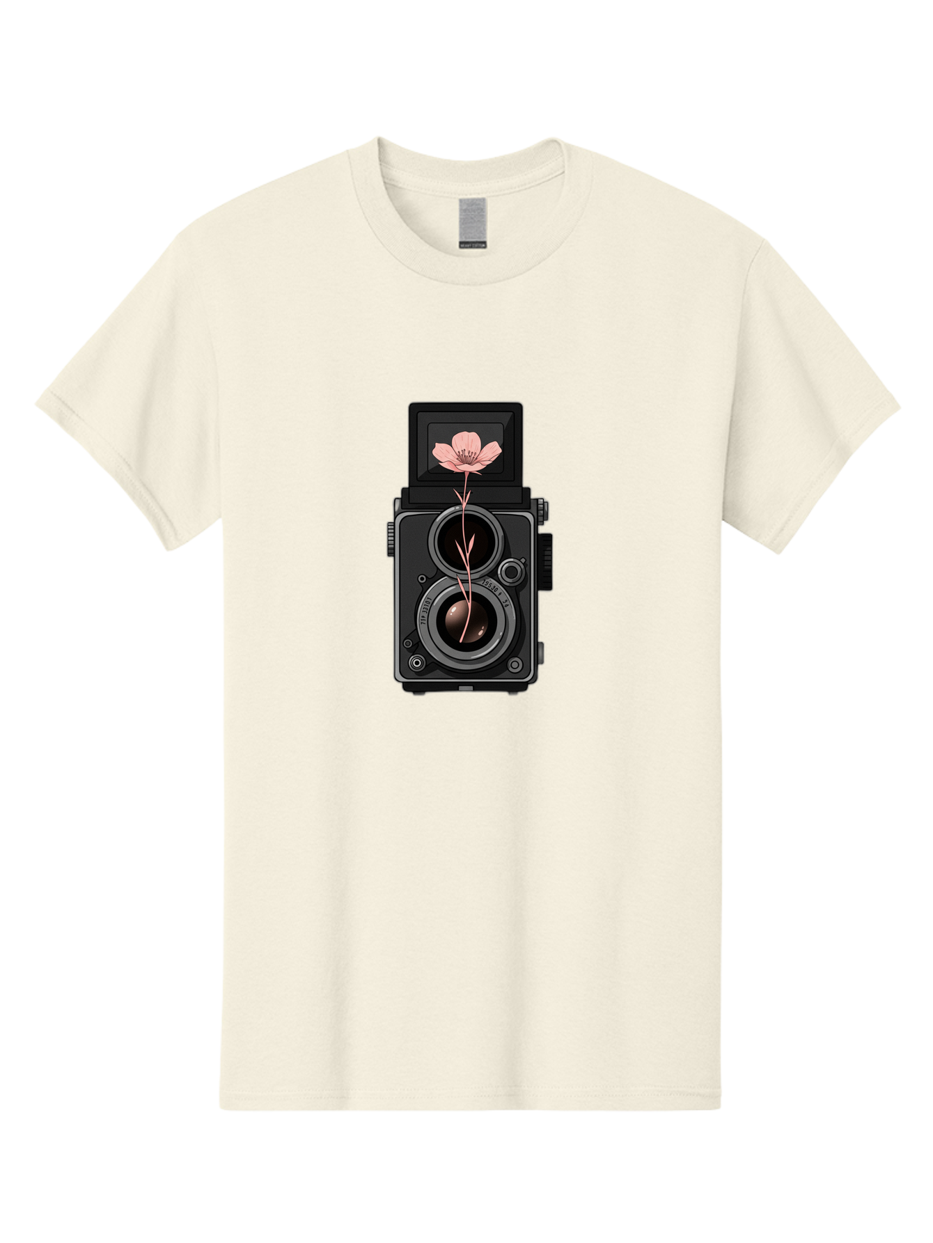 Camera-With-Pink-Flower Men'S Graphic Tee, 100% Cotton, Comfortable Casual Summer Wear, Machine Washable, Vintage Camera, Photography Equipment, Pink Flower, Hasselblad, Twin Lens Reflex, Classic Design, Photography Art, Floral Theme, Bae378