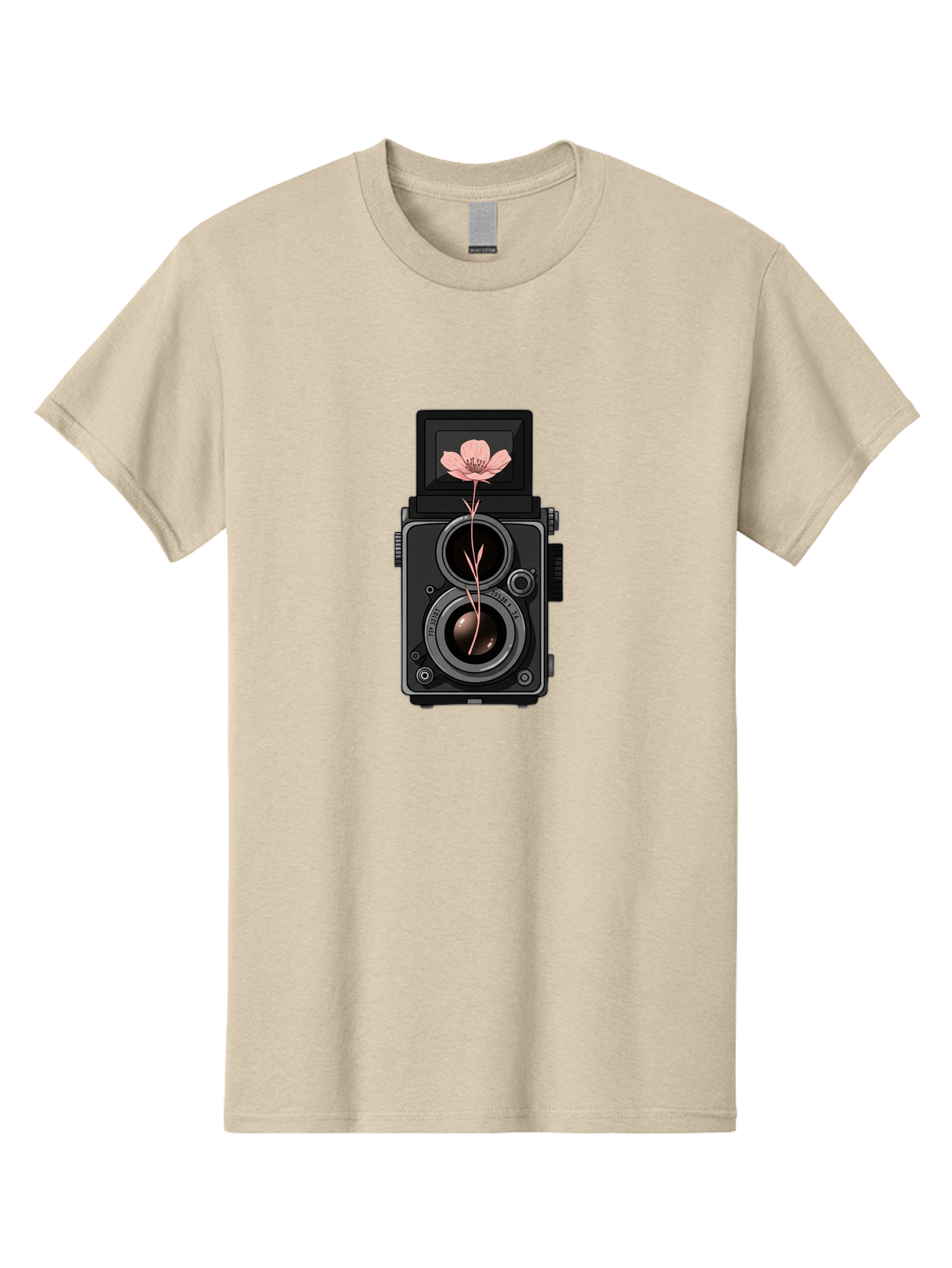 Camera-With-Pink-Flower Men'S Graphic Tee, 100% Cotton, Comfortable Casual Summer Wear, Machine Washable, Vintage Camera, Photography Equipment, Pink Flower, Hasselblad, Twin Lens Reflex, Classic Design, Photography Art, Floral Theme, Bae378