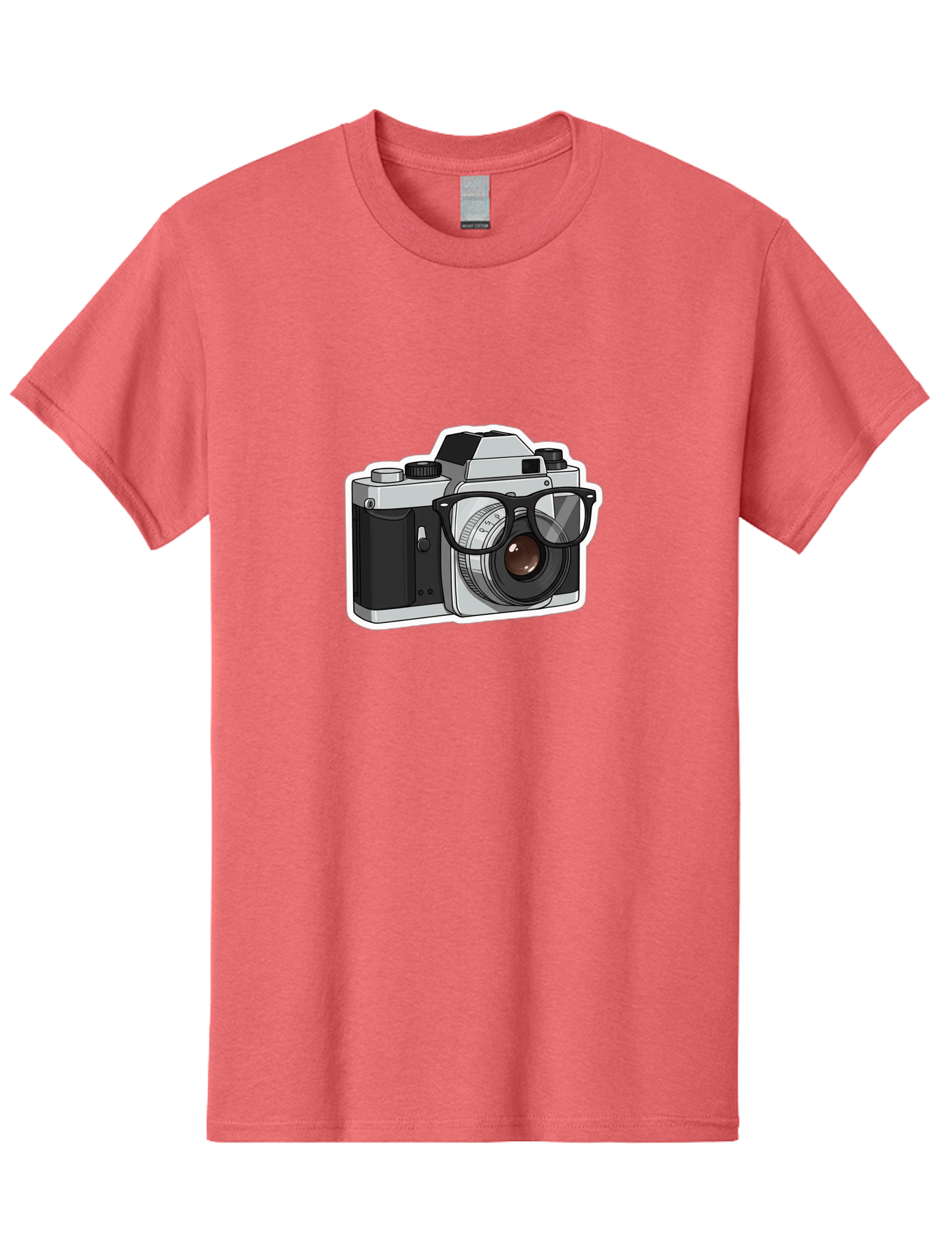 Camera-With-Shades Men'S Graphic Tee, 100% Cotton, Comfortable Casual Summer Wear, Machine Washable, Camera Wearing Sunglasses, Photography Gear, Stylish Accessory, Cool Camera, Funky Design, Creative Twist, Photography Equipment Bae379