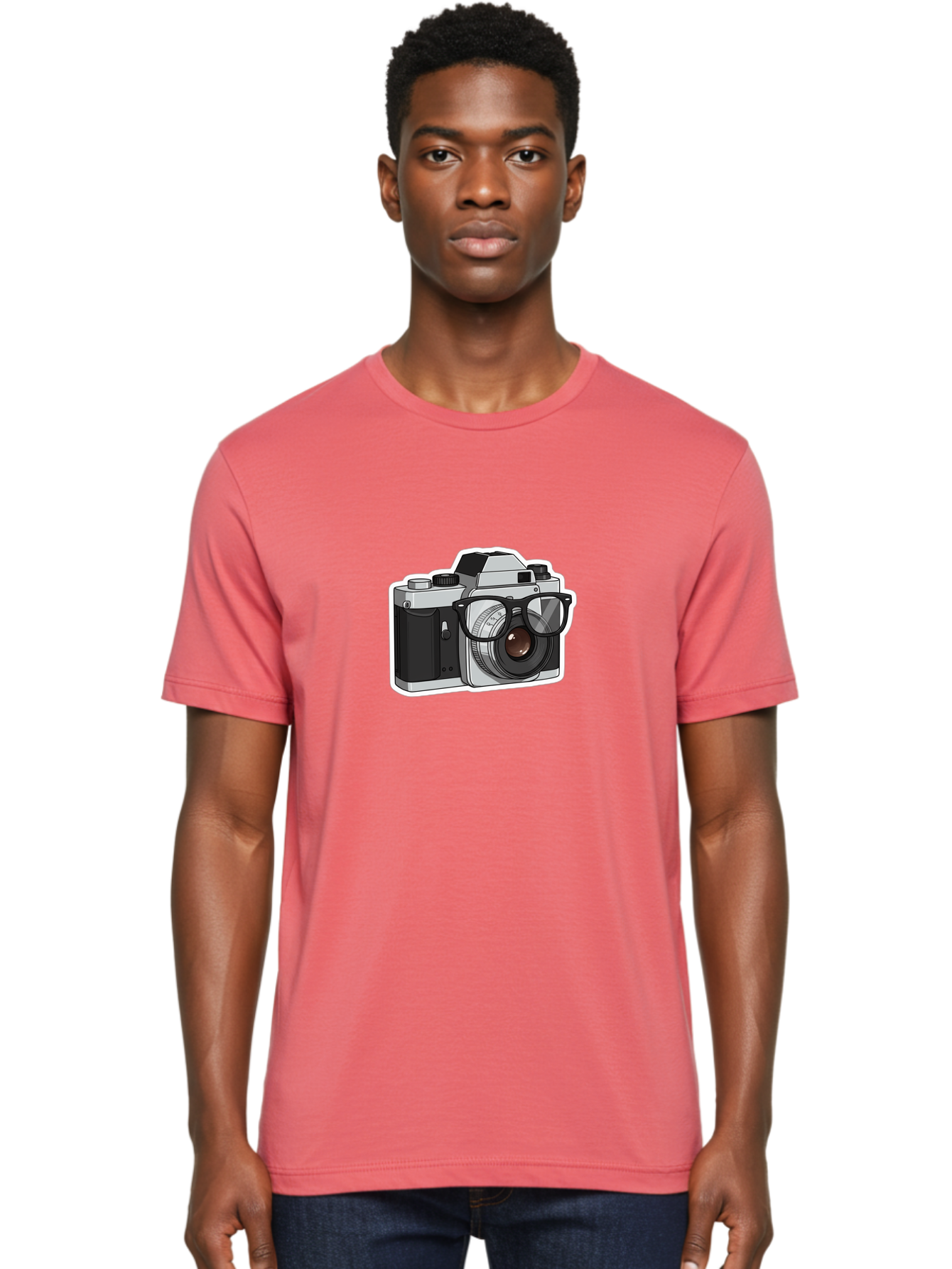 Camera-With-Shades Men'S Graphic Tee, 100% Cotton, Comfortable Casual Summer Wear, Machine Washable, Camera Wearing Sunglasses, Photography Gear, Stylish Accessory, Cool Camera, Funky Design, Creative Twist, Photography Equipment Bae379