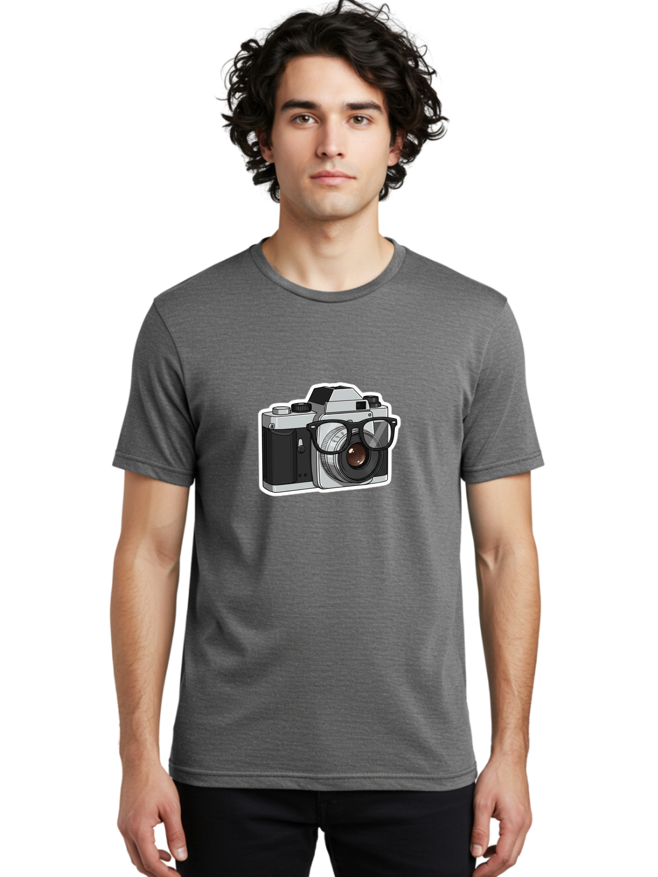 Camera-With-Shades Men'S Graphic Tee, 100% Cotton, Comfortable Casual Summer Wear, Machine Washable, Camera Wearing Sunglasses, Photography Gear, Stylish Accessory, Cool Camera, Funky Design, Creative Twist, Photography Equipment Bae379