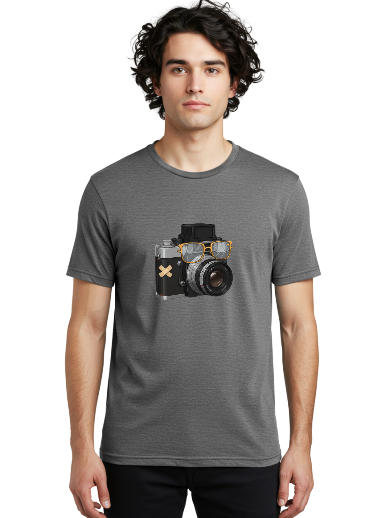 Camera-With-Sunglasses Men'S Graphic Tee, 100% Cotton, Comfortable Casual Summer Wear, Machine Washable, Vintage Camera, Camera With Sunglasses, Retro Style, Camera Accessories, Photography Equipment, Cool Camera, Hipster Camera, Bae381