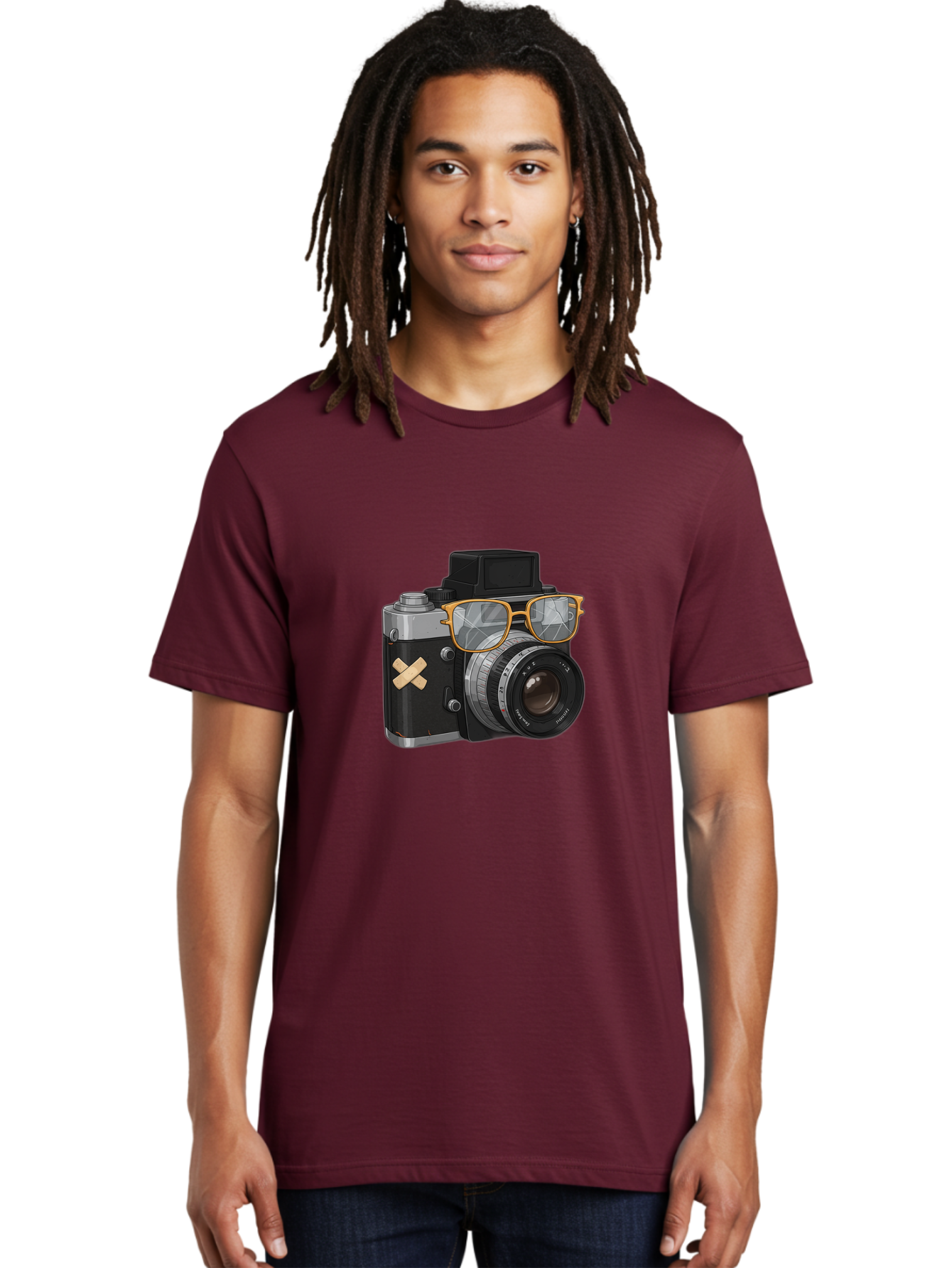 Camera-With-Sunglasses Men'S Graphic Tee, 100% Cotton, Comfortable Casual Summer Wear, Machine Washable, Vintage Camera, Camera With Sunglasses, Retro Style, Camera Accessories, Photography Equipment, Cool Camera, Hipster Camera, Bae381