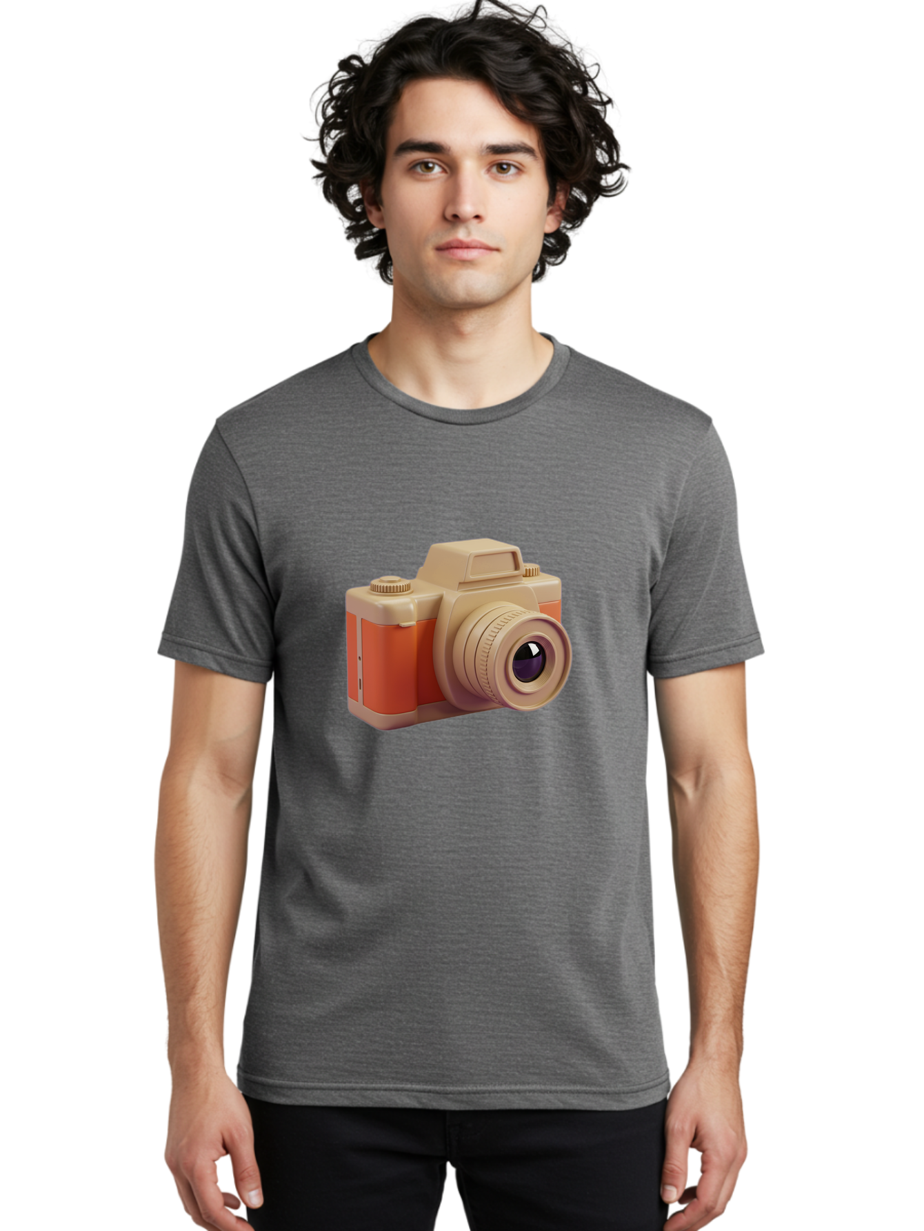 Camera Men'S Graphic Tee, 100% Cotton, Comfortable Casual Summer Wear, Machine Washable, Digital Camera, Photography Equipment, Camera Lens, Vintage Camera, Retro Style, Orange And Beige Colors, 3D Illustration, Camera Design, Photography Gear Bae383