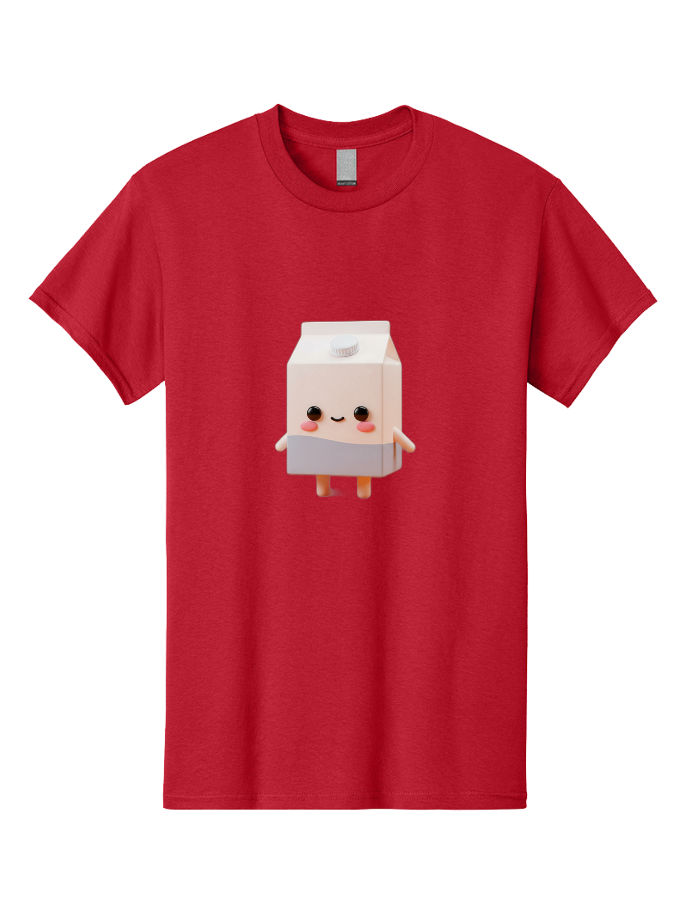 Carton-With-Face Men'S Graphic Tee, 100% Cotton, Comfortable Casual Summer Wear, Machine Washable, Cartoon Milk Carton, Cute Character, Kawaii Design, Smiling Face, Rosy Cheeks, Anthropomorphic, 3D Illustration, Dairy Product, Bae386