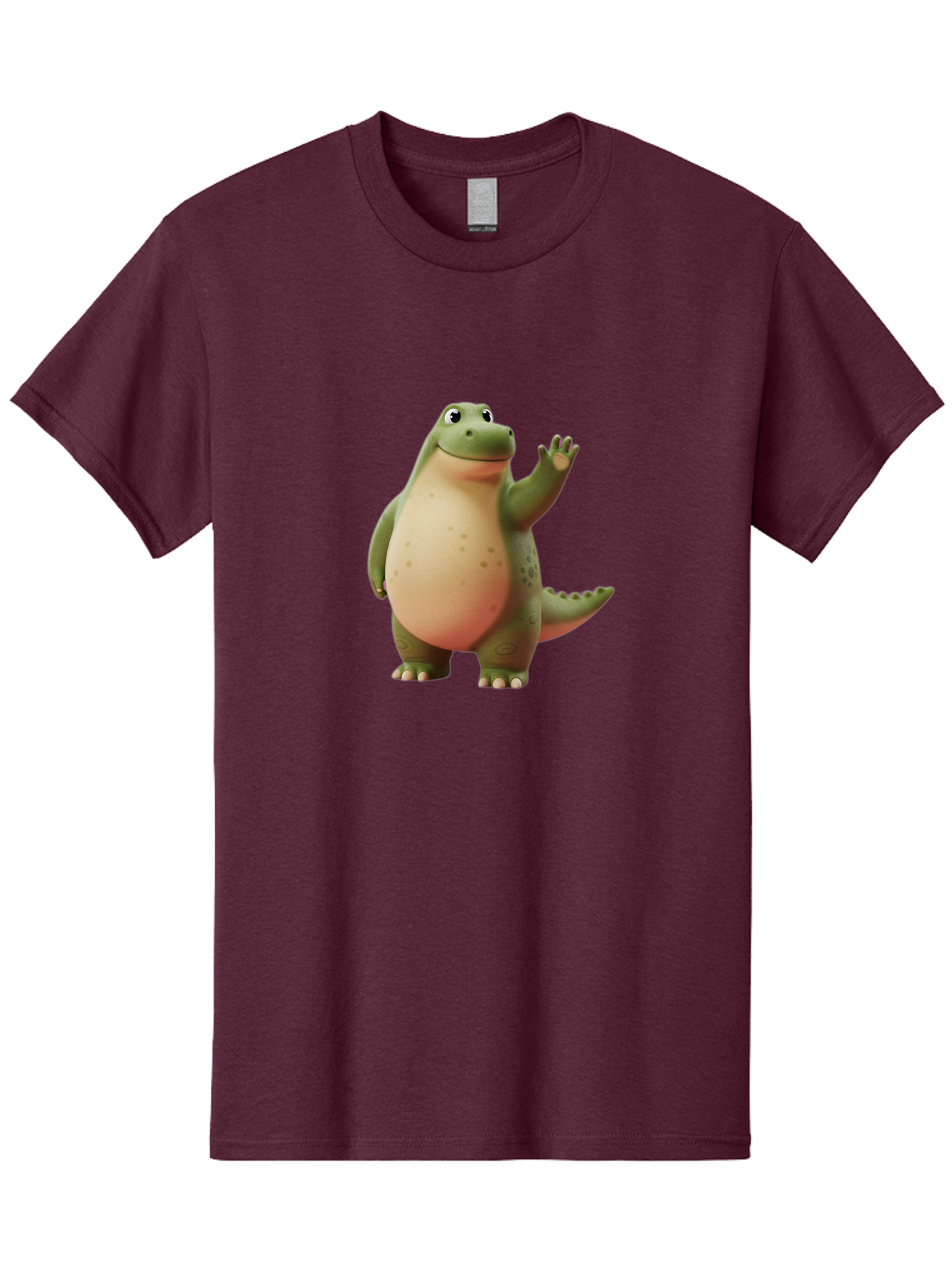Cartoon-Dinosaur-1 Men'S Graphic Tee, 100% Cotton, Comfortable Casual Summer Wear, Machine Washable, Cartoon Crocodile, Friendly Alligator, Waving Reptile, Green Scaly Skin, Spotted Belly, Animated Character, Children'S Illustration, Bae388