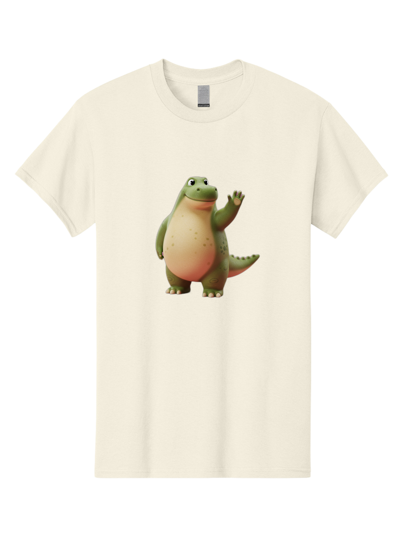 Cartoon-Dinosaur-1 Men'S Graphic Tee, 100% Cotton, Comfortable Casual Summer Wear, Machine Washable, Cartoon Crocodile, Friendly Alligator, Waving Reptile, Green Scaly Skin, Spotted Belly, Animated Character, Children'S Illustration, Bae388