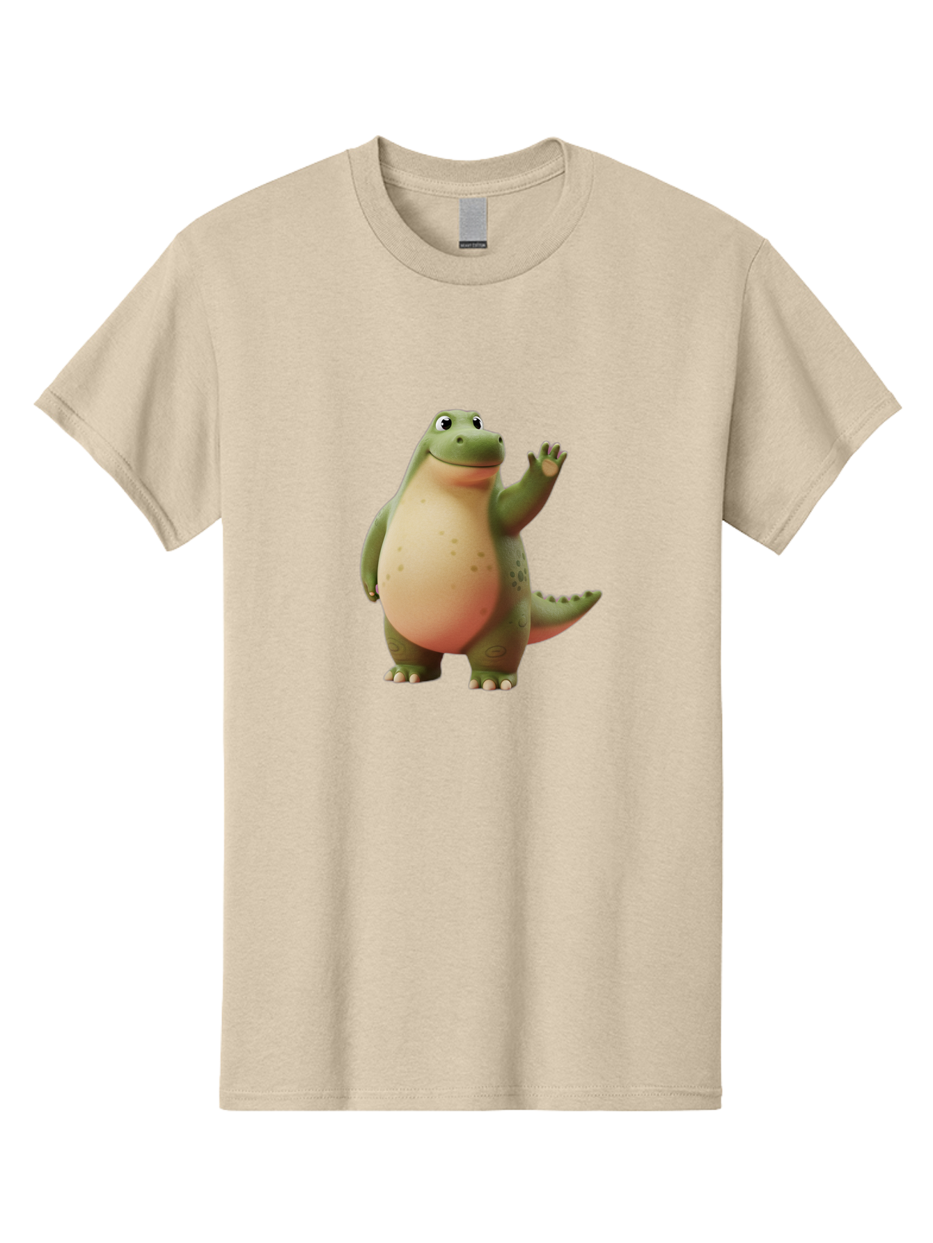 Cartoon-Dinosaur-1 Men'S Graphic Tee, 100% Cotton, Comfortable Casual Summer Wear, Machine Washable, Cartoon Crocodile, Friendly Alligator, Waving Reptile, Green Scaly Skin, Spotted Belly, Animated Character, Children'S Illustration, Bae388