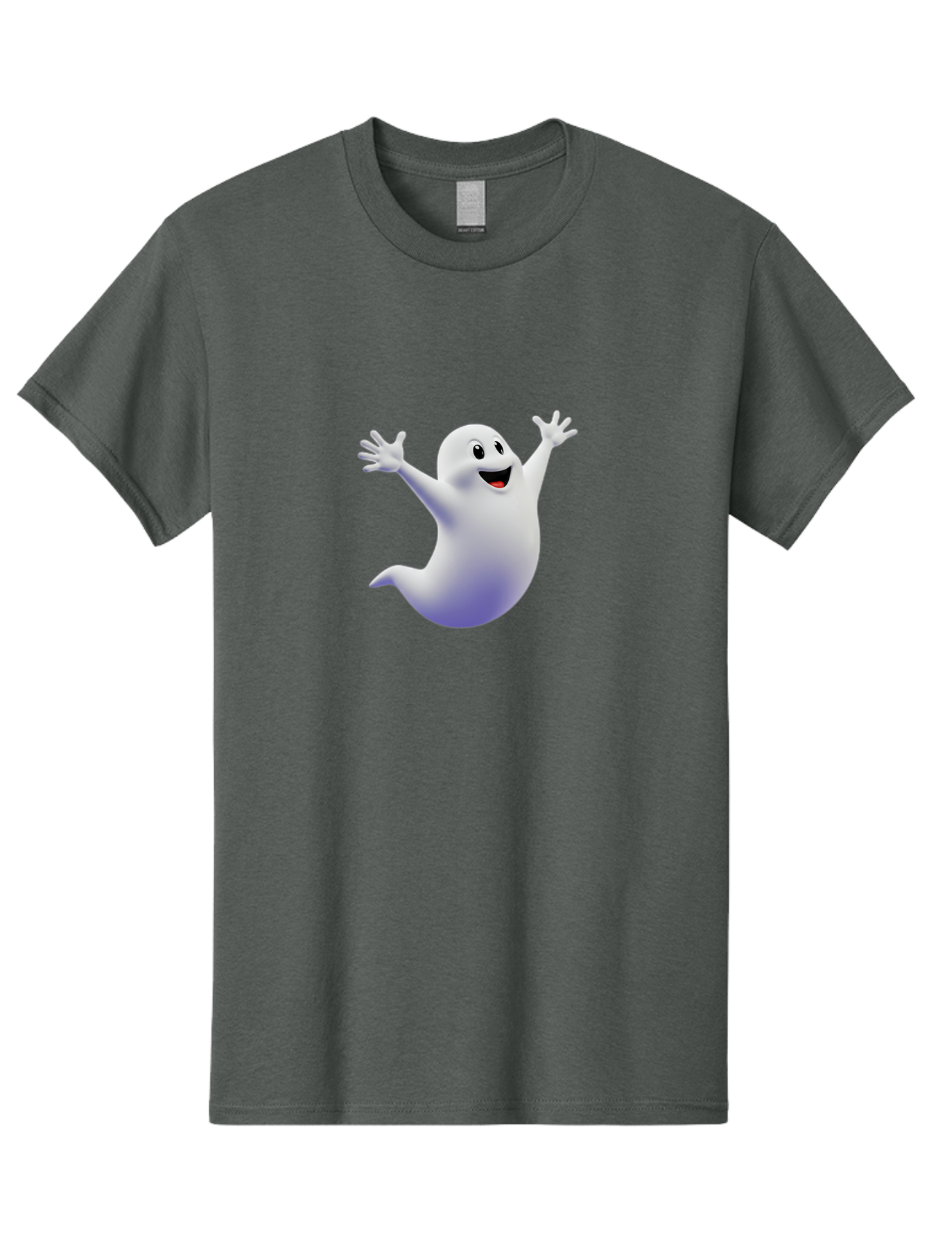 Cartoon-Ghost Men'S Graphic Tee, 100% Cotton, Comfortable Casual Summer Wear, Machine Washable, White Ghost, Cartoon Character, Friendly Spirit, Happy Expression, Halloween Theme, Digital Illustration, 3D Rendering, Playful Design Bae392