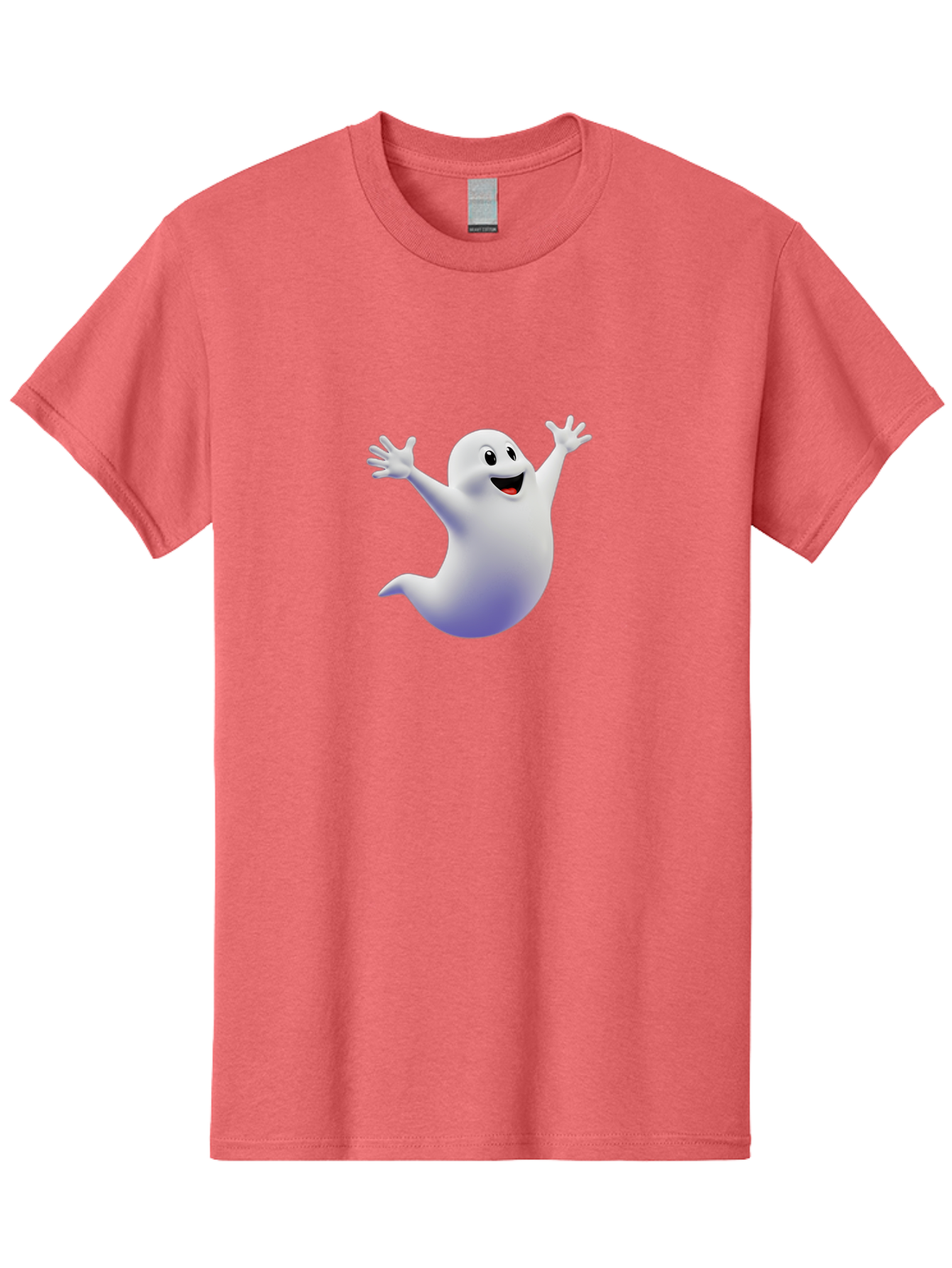 Cartoon-Ghost Men'S Graphic Tee, 100% Cotton, Comfortable Casual Summer Wear, Machine Washable, White Ghost, Cartoon Character, Friendly Spirit, Happy Expression, Halloween Theme, Digital Illustration, 3D Rendering, Playful Design Bae392