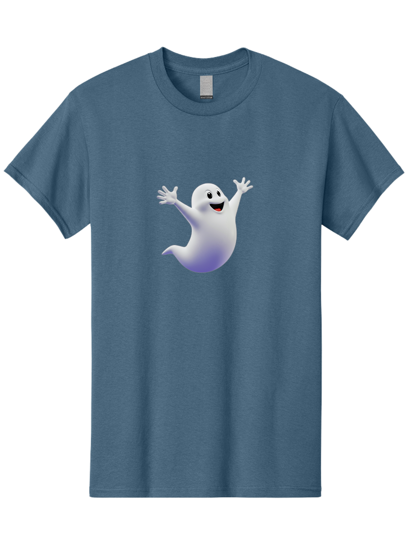 Cartoon-Ghost Men'S Graphic Tee, 100% Cotton, Comfortable Casual Summer Wear, Machine Washable, White Ghost, Cartoon Character, Friendly Spirit, Happy Expression, Halloween Theme, Digital Illustration, 3D Rendering, Playful Design Bae392