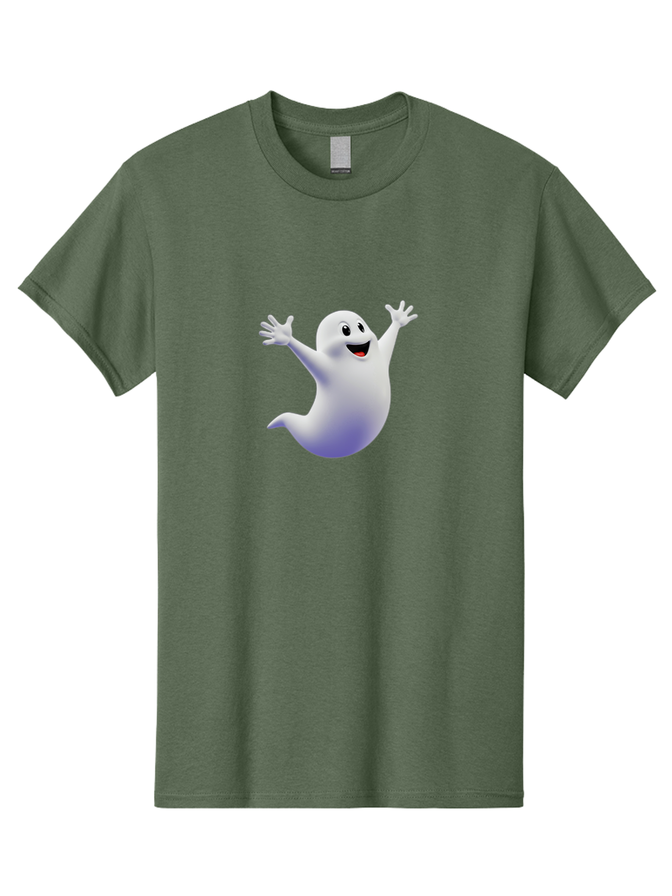 Cartoon-Ghost Men'S Graphic Tee, 100% Cotton, Comfortable Casual Summer Wear, Machine Washable, White Ghost, Cartoon Character, Friendly Spirit, Happy Expression, Halloween Theme, Digital Illustration, 3D Rendering, Playful Design Bae392