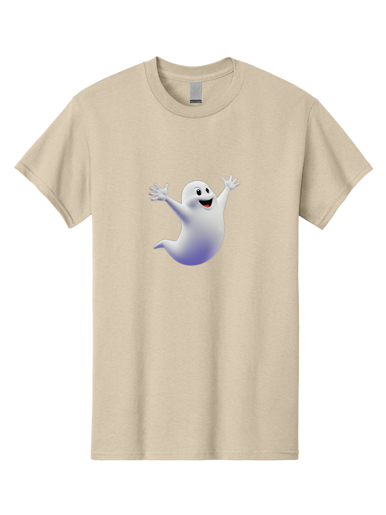 Cartoon-Ghost Men'S Graphic Tee, 100% Cotton, Comfortable Casual Summer Wear, Machine Washable, White Ghost, Cartoon Character, Friendly Spirit, Happy Expression, Halloween Theme, Digital Illustration, 3D Rendering, Playful Design Bae392