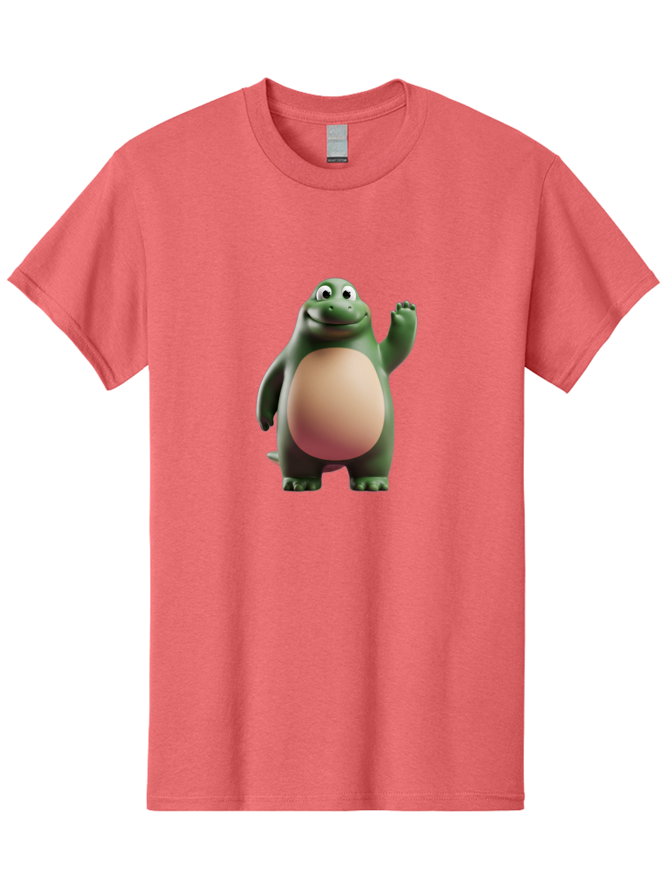 Cartoon-T-Rex-1 Men'S Graphic Tee, 100% Cotton, Comfortable Casual Summer Wear, Machine Washable, Smiling Dinosaur, Cartoon Character, Green Dinosaur, Happy Pose, Friendly Gesture, 3D Illustration, Cute Reptile, Dinosaur Illustration, Bae394