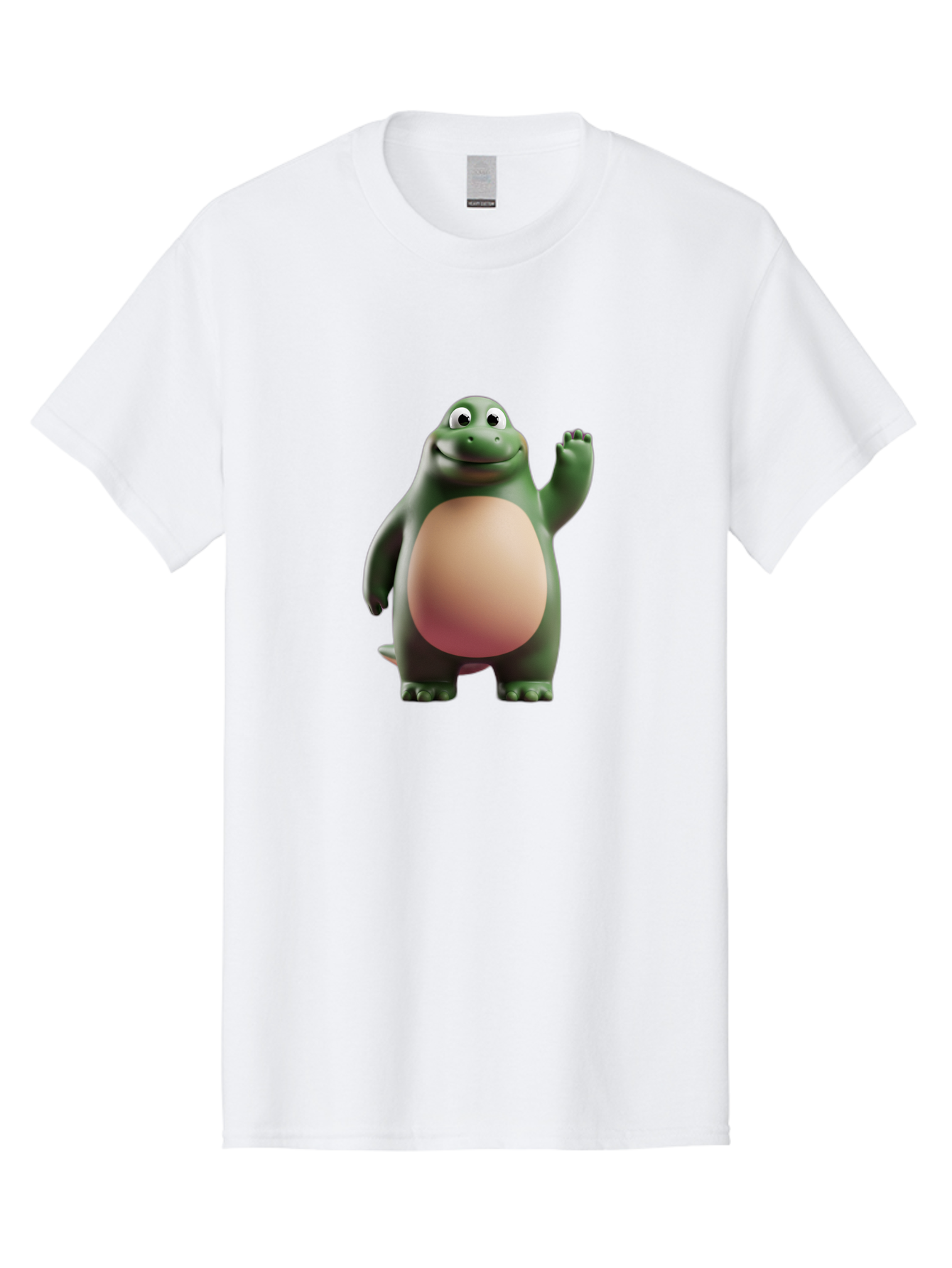 Cartoon-T-Rex-1 Men'S Graphic Tee, 100% Cotton, Comfortable Casual Summer Wear, Machine Washable, Smiling Dinosaur, Cartoon Character, Green Dinosaur, Happy Pose, Friendly Gesture, 3D Illustration, Cute Reptile, Dinosaur Illustration, Bae394