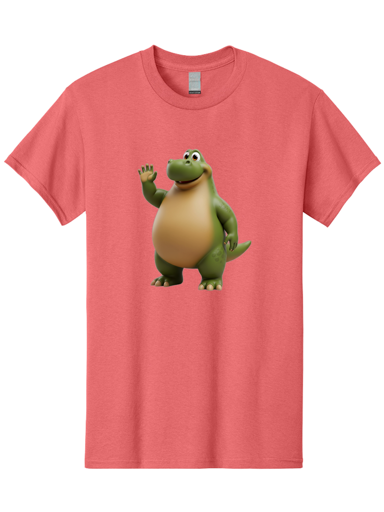 Cartoon-T-Rex Men'S Graphic Tee, 100% Cotton, Comfortable Casual Summer Wear, Machine Washable, Cartoon Alligator, 3D Character, Green Alligator, Friendly Creature, Cartoon Animal, Animated Character, Children'S Entertainment, Nursery Decor, Bae395