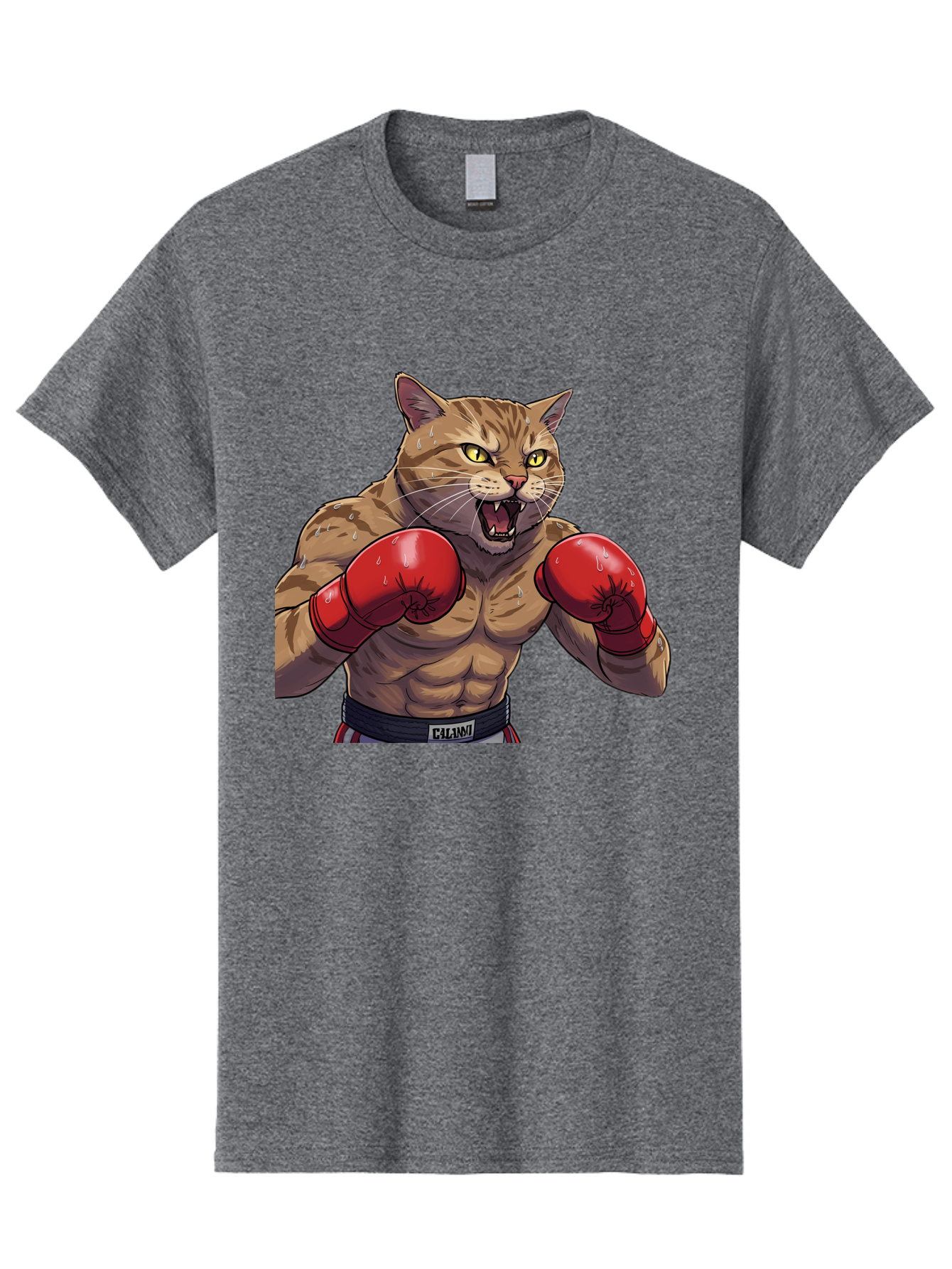 Cat-Boxer-1 Men'S Graphic Tee, 100% Cotton, Comfortable Casual Summer Wear, Machine Washable, Muscular Cat, Boxing Gloves, Fighting Stance, Aggressive Expression, Cartoon Character, Fitness, Athleticism, Feline, Combat Sports, Bae396
