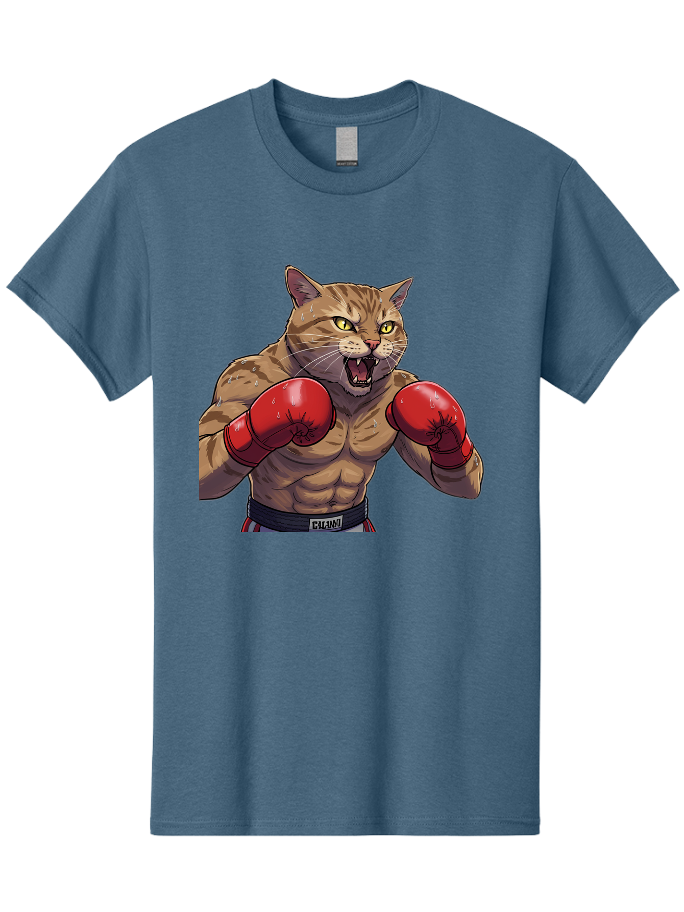 Cat-Boxer-1 Men'S Graphic Tee, 100% Cotton, Comfortable Casual Summer Wear, Machine Washable, Muscular Cat, Boxing Gloves, Fighting Stance, Aggressive Expression, Cartoon Character, Fitness, Athleticism, Feline, Combat Sports, Bae396