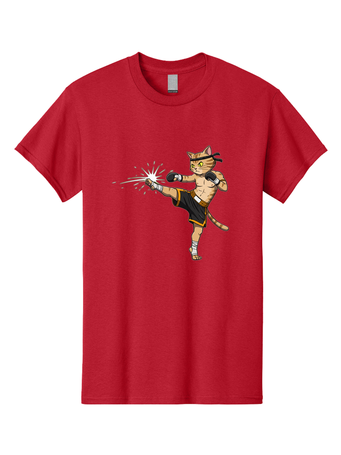 Cat-Kick Men'S Graphic Tee, 100% Cotton, Comfortable Casual Summer Wear, Machine Washable, Cartoon Cat, Muay Thai Fighter, Martial Arts, Kicking, Boxing Gloves, Dynamic Pose, Playful Humor, Animal Athlete, Energetic Motion, Fun Design Bae400