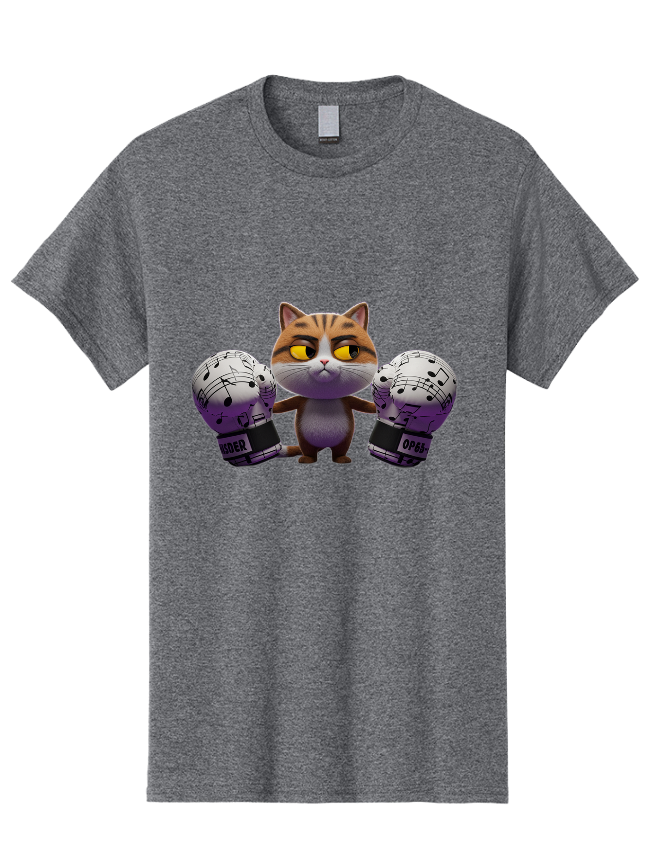 Cat-With-Boxing-Gloves Men'S Graphic Tee, 100% Cotton, Comfortable Casual Summer Wear, Machine Washable, Boxing Cat, Cartoon Style, Orange Tabby Cat, Musical Notes Gloves, Boxing Gloves, Cat With Gloves, Funny Cartoon, Opder Opponent, Bae403