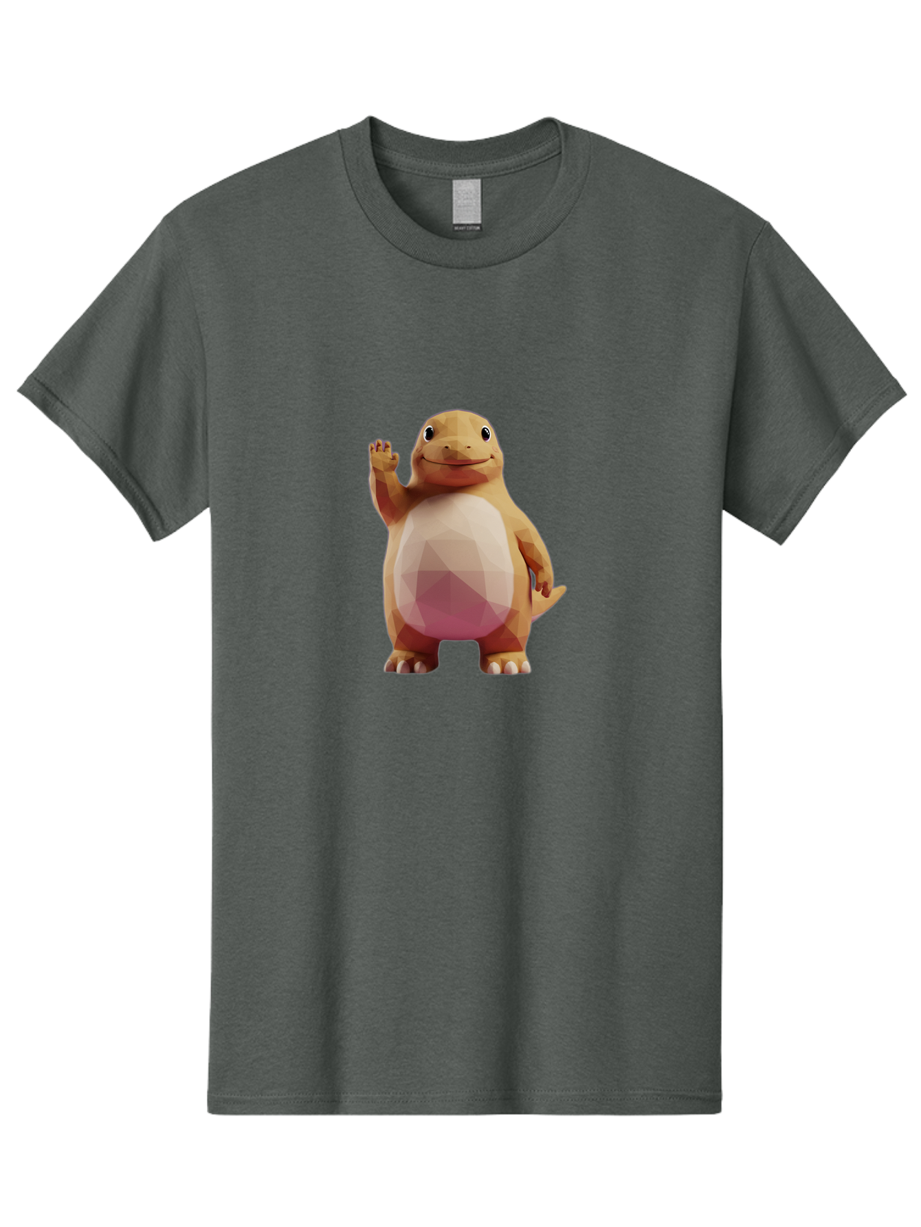 Charmander Men'S Graphic Tee, 100% Cotton, Comfortable Casual Summer Wear, Machine Washable, Charmander, Pokémon Character, Cartoon Lizard, Low-Poly 3D Model, Orange And White Colors, Friendly Gesture, Digital Illustration, Gaming Icon Bae406