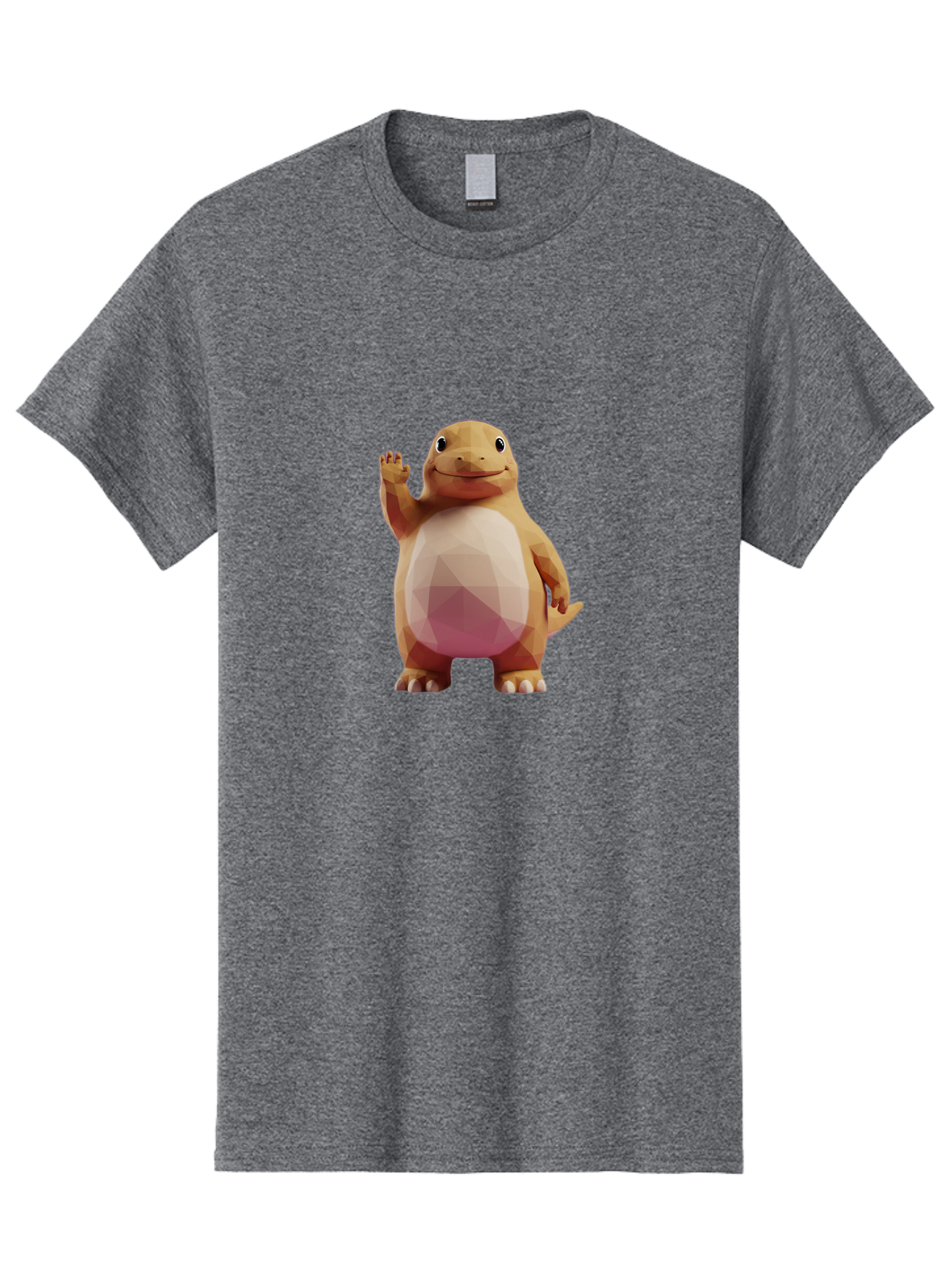 Charmander Men'S Graphic Tee, 100% Cotton, Comfortable Casual Summer Wear, Machine Washable, Charmander, Pokémon Character, Cartoon Lizard, Low-Poly 3D Model, Orange And White Colors, Friendly Gesture, Digital Illustration, Gaming Icon Bae406