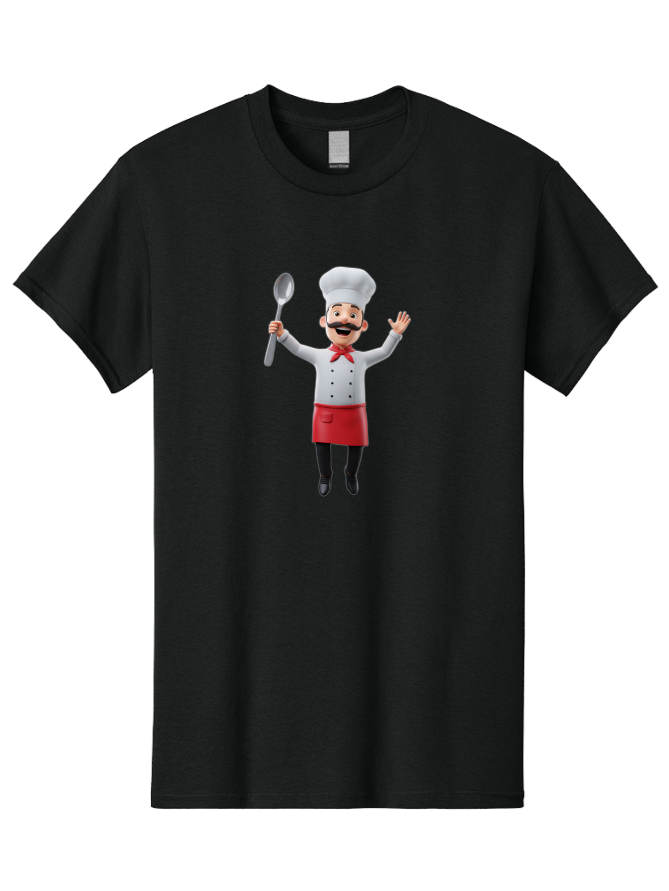 Chef-Character Men'S Graphic Tee, 100% Cotton, Comfortable Casual Summer Wear, Machine Washable, Cartoon Chef, White Hat, Red Apron, White Jacket, Metal Ladle, Welcoming Gesture, Chef Attire, Culinary Art, Kitchen Staff, Cooking Enthusiast, Bae407