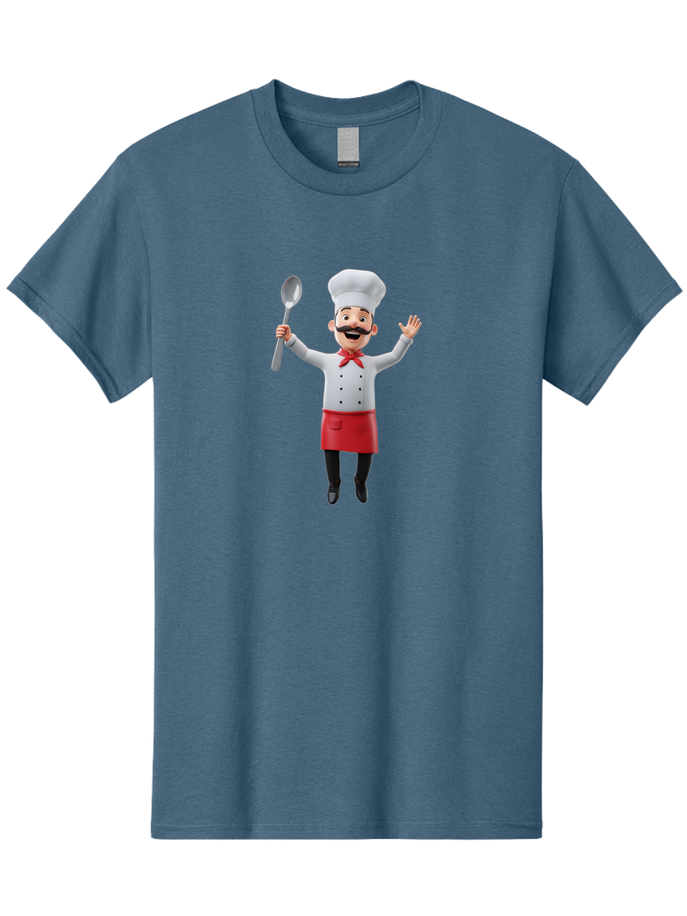 Chef-Character Men'S Graphic Tee, 100% Cotton, Comfortable Casual Summer Wear, Machine Washable, Cartoon Chef, White Hat, Red Apron, White Jacket, Metal Ladle, Welcoming Gesture, Chef Attire, Culinary Art, Kitchen Staff, Cooking Enthusiast, Bae407