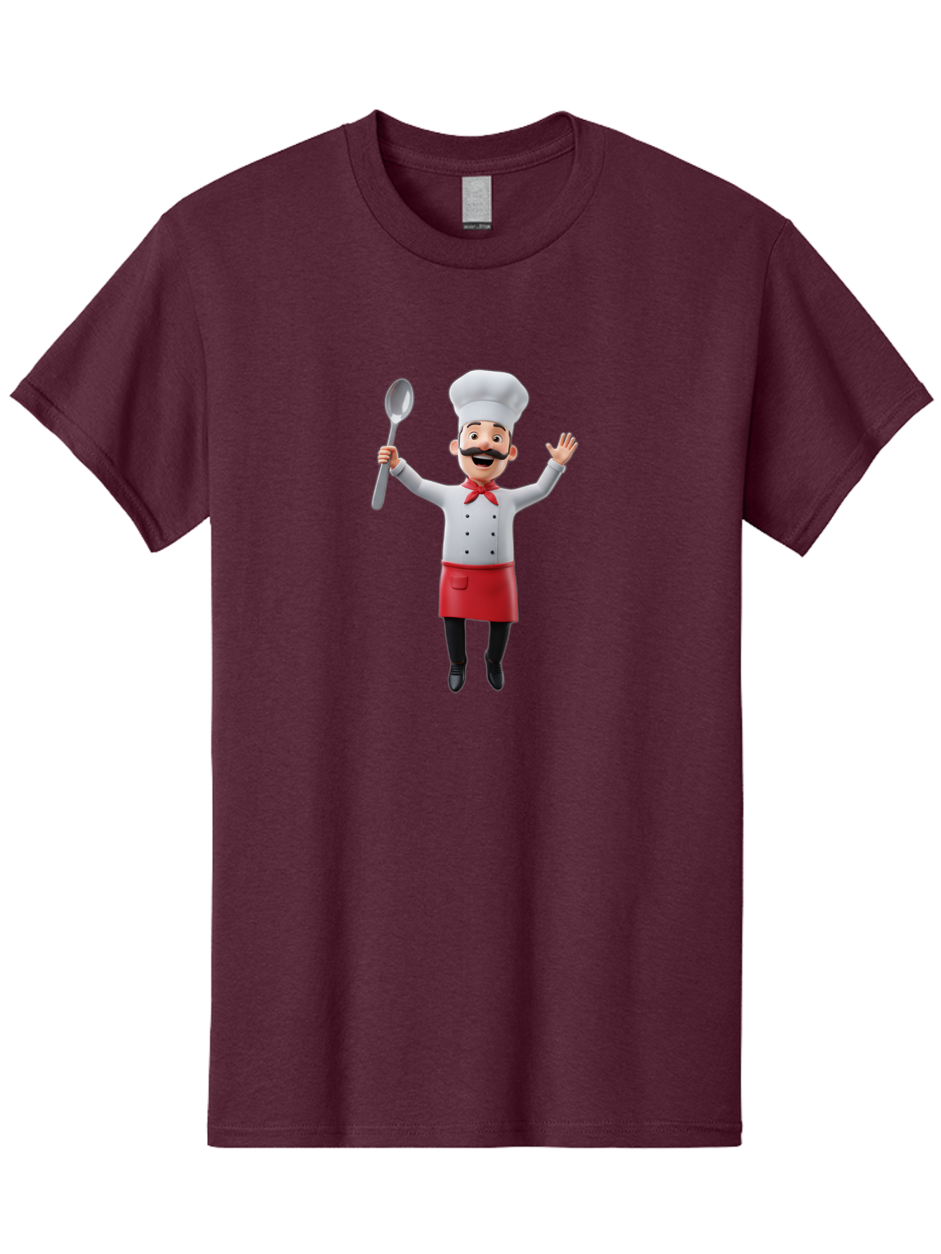Chef-Character Men'S Graphic Tee, 100% Cotton, Comfortable Casual Summer Wear, Machine Washable, Cartoon Chef, White Hat, Red Apron, White Jacket, Metal Ladle, Welcoming Gesture, Chef Attire, Culinary Art, Kitchen Staff, Cooking Enthusiast, Bae407