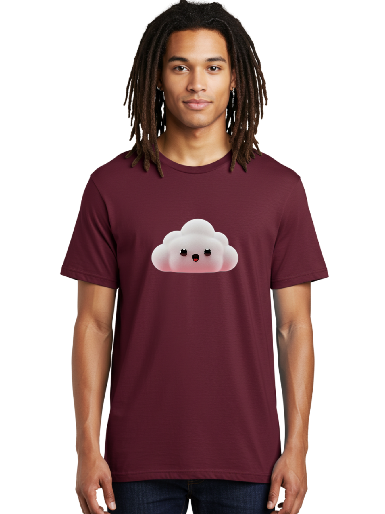 Cloud Men'S Graphic Tee, 100% Cotton, Comfortable Casual Summer Wear, Machine Washable, Cute Cloud, Kawaii Character, Fluffy Cloud, Cartoon Style, Soft Pink, Adorable Face, Big Eyes, Small Mouth, Playful Design, Digital Art Bae410