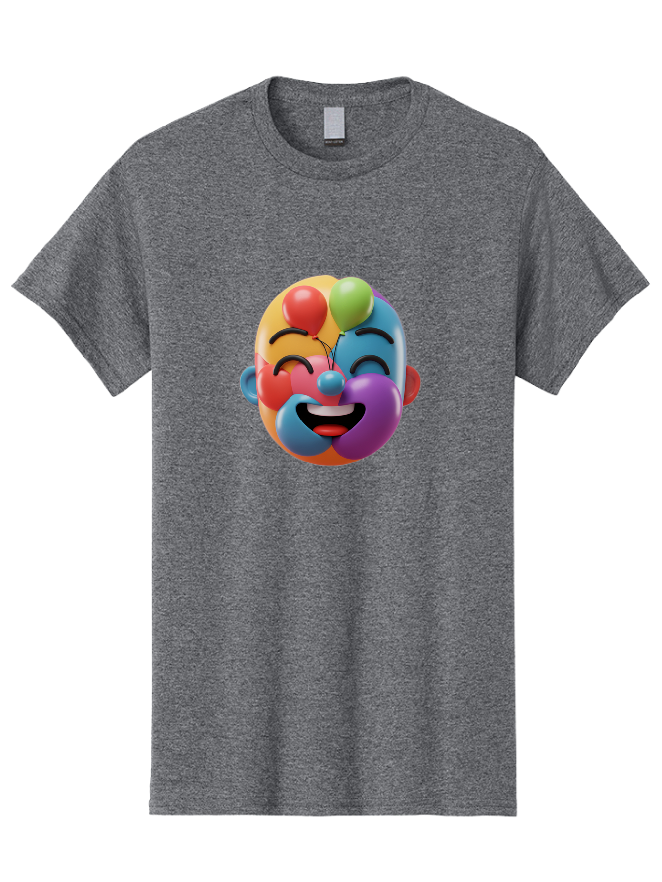 Clown-Emoji Men'S Graphic Tee, 100% Cotton, Comfortable Casual Summer Wear, Machine Washable, 3D Clown Face, Colorful Illustration, Clown Character, Balloons, Happy Expression, Vibrant Colors, Cartoon-Style, Playful Design, Joyful Atmosphere, Bae411
