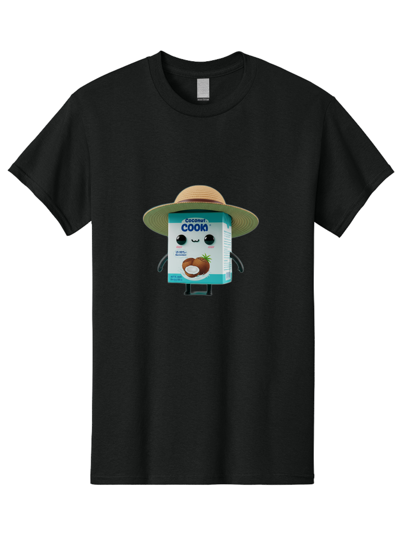 Coconut-Cook Men'S Graphic Tee, 100% Cotton, Comfortable Casual Summer Wear, Machine Washable, Carton Character, Coconut Cook, Cartoon Packaging, Animated Carton, Coconut Milk, Straw Hat, Kawaii, Funny Character, Humorous, Cute, Cartoon Style Bae412