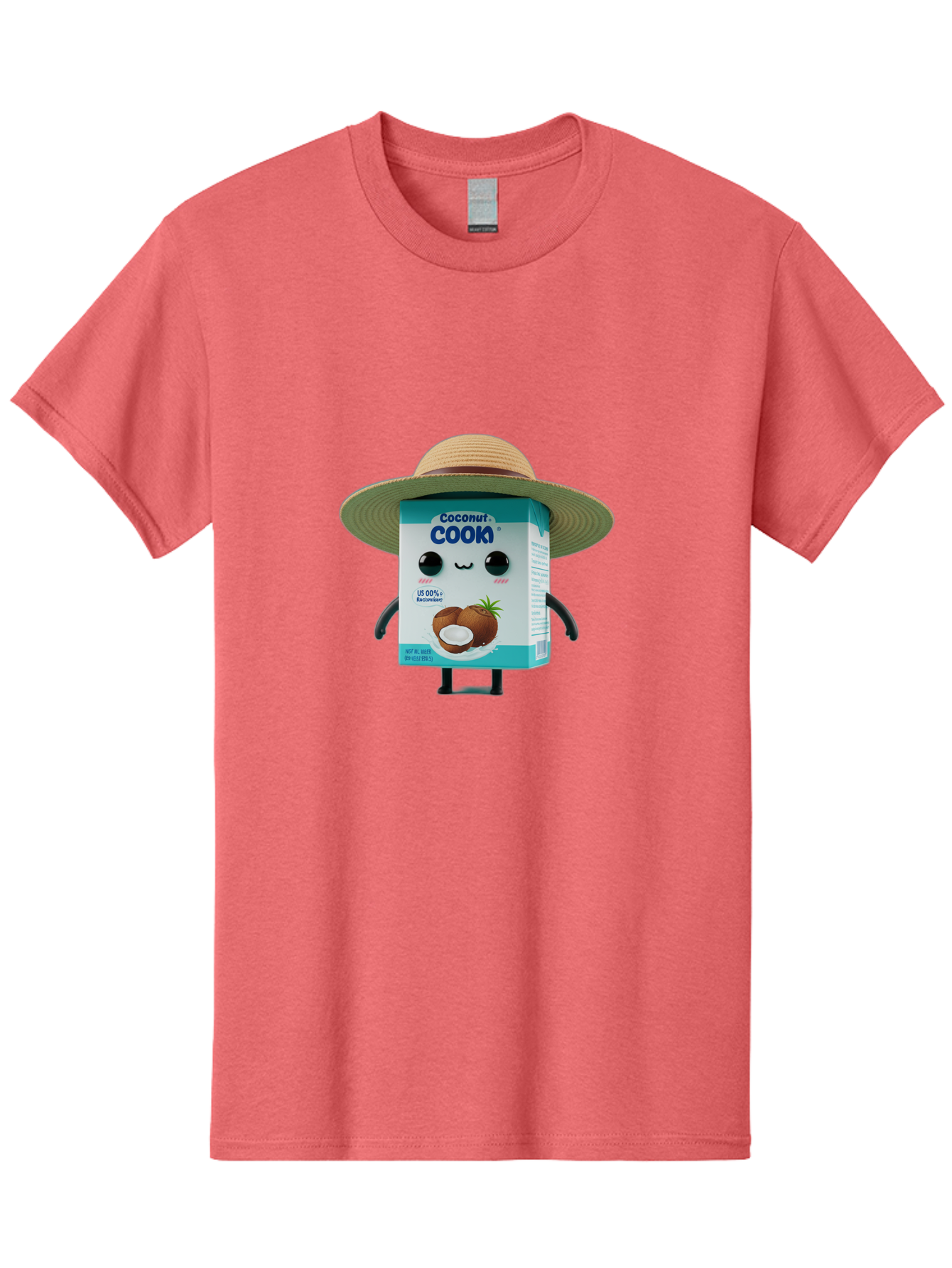 Coconut-Cook Men'S Graphic Tee, 100% Cotton, Comfortable Casual Summer Wear, Machine Washable, Carton Character, Coconut Cook, Cartoon Packaging, Animated Carton, Coconut Milk, Straw Hat, Kawaii, Funny Character, Humorous, Cute, Cartoon Style Bae412