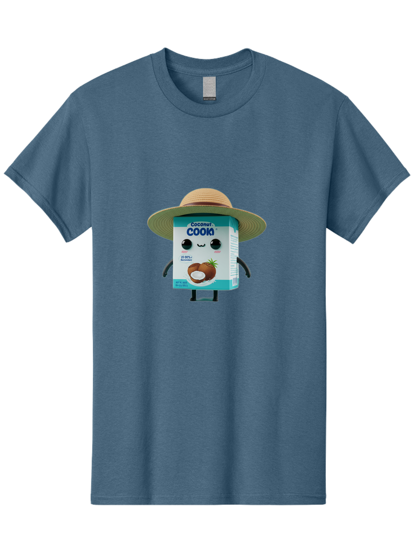 Coconut-Cook Men'S Graphic Tee, 100% Cotton, Comfortable Casual Summer Wear, Machine Washable, Carton Character, Coconut Cook, Cartoon Packaging, Animated Carton, Coconut Milk, Straw Hat, Kawaii, Funny Character, Humorous, Cute, Cartoon Style Bae412