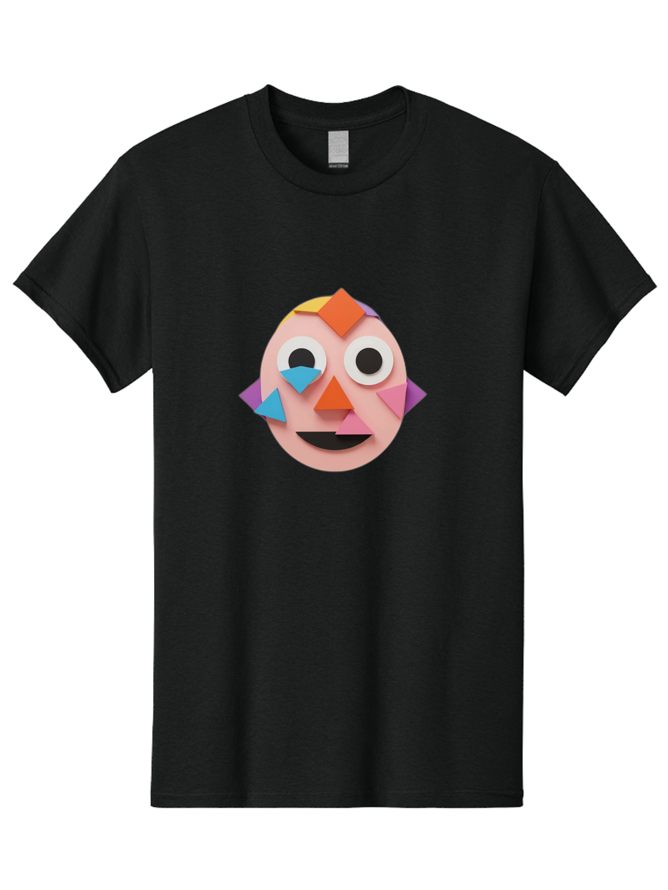 Colourful-Face Men'S Graphic Tee, 100% Cotton, Comfortable Casual Summer Wear, Machine Washable, Paper Craft Face, Colorful Geometric Shapes, Creative Art, Playful Design, Smiling Face, Happy Expression, Art Project, Diy Craft, Kids Activity Bae414
