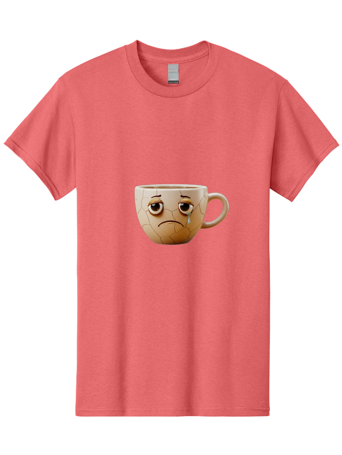 Cracked-Coffee-Mug Men'S Graphic Tee, 100% Cotton, Comfortable Casual Summer Wear, Machine Washable, Cracked Coffee Mug, Sad Face, Teary Eyes, Broken Coffee, Emotional Coffee Mug, Cracked, Upset, Frowning Face, Cracked Ceramic Bae415