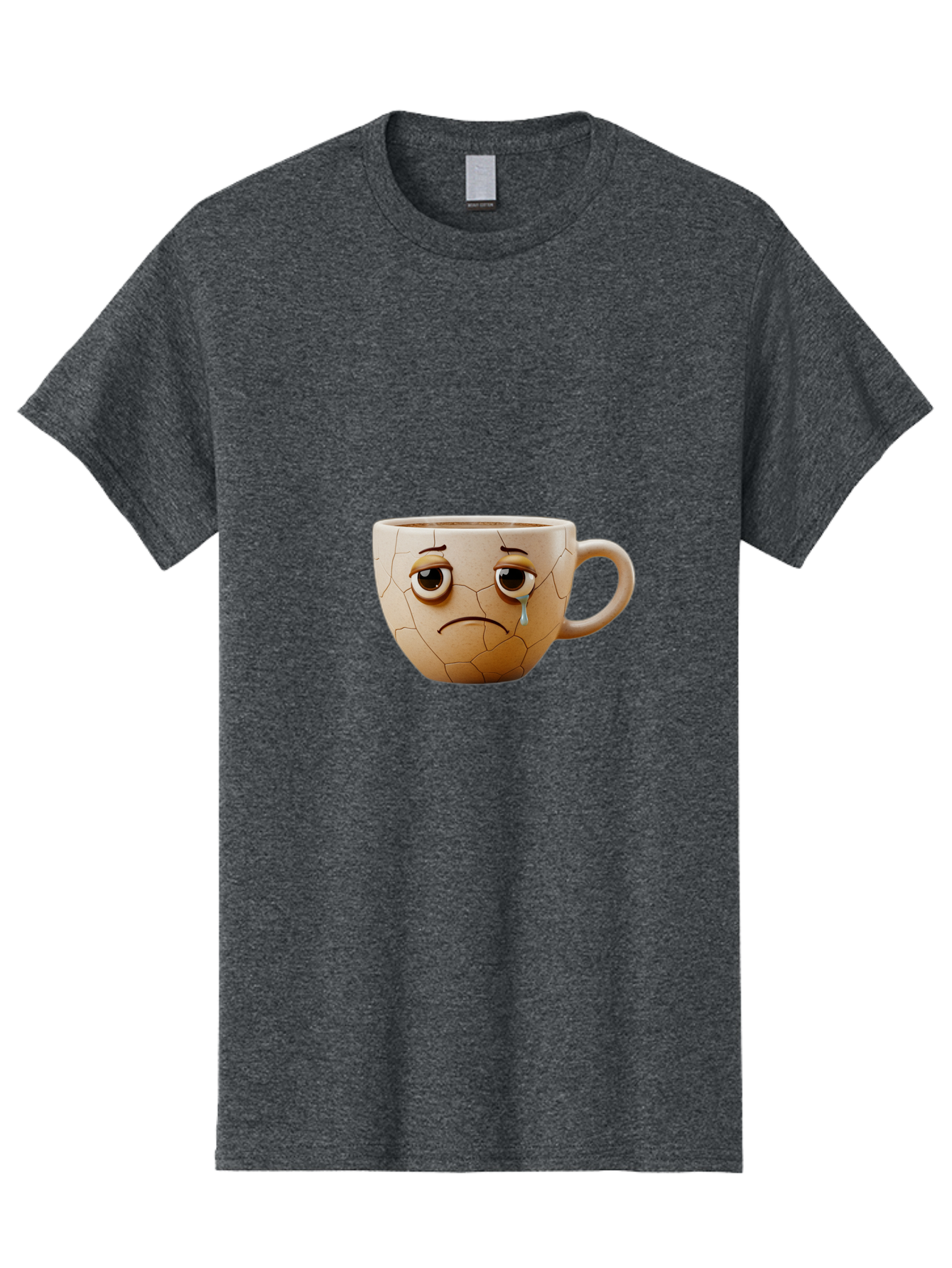Cracked-Coffee-Mug Men'S Graphic Tee, 100% Cotton, Comfortable Casual Summer Wear, Machine Washable, Cracked Coffee Mug, Sad Face, Teary Eyes, Broken Coffee, Emotional Coffee Mug, Cracked, Upset, Frowning Face, Cracked Ceramic Bae415