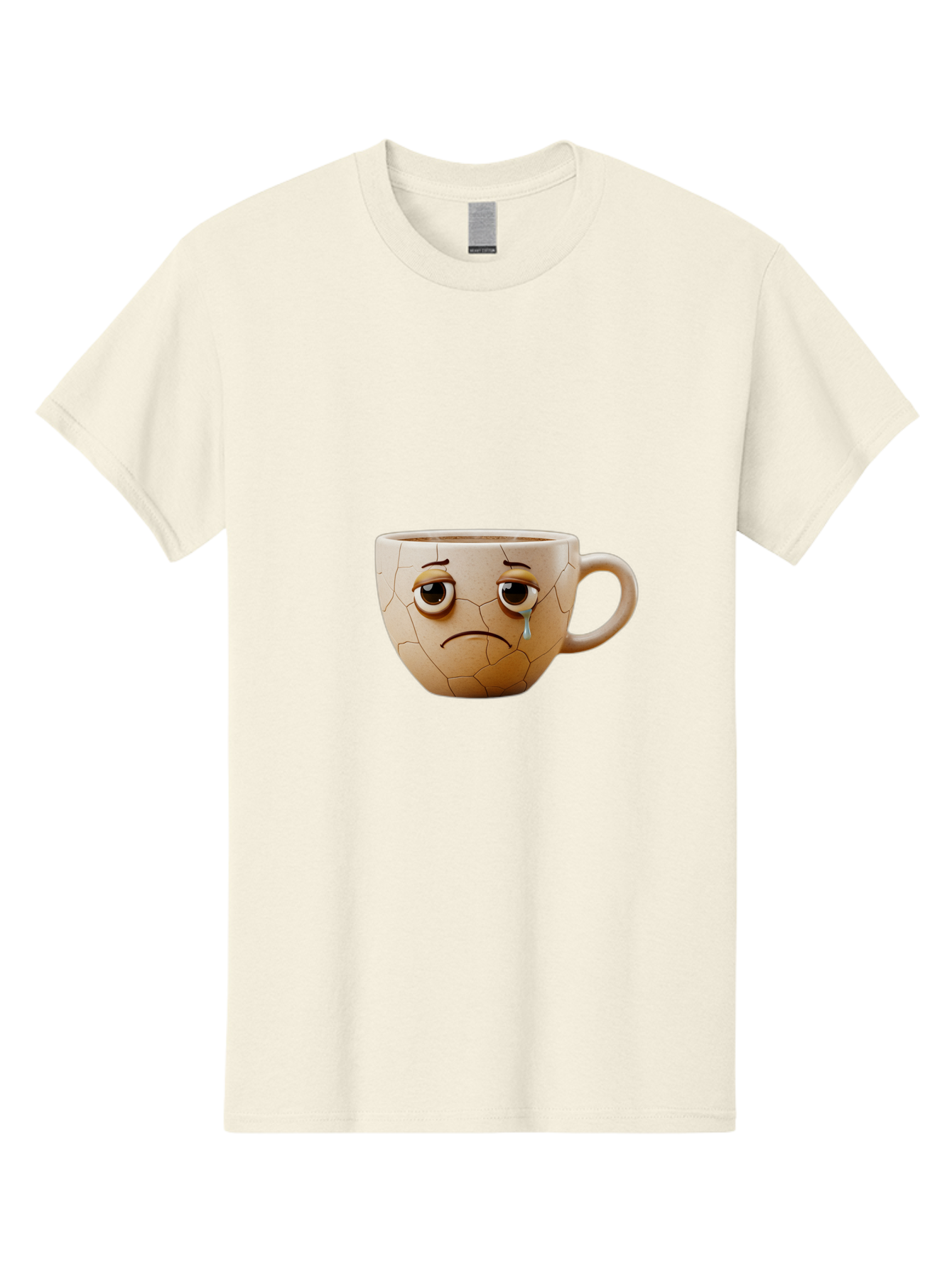 Cracked-Coffee-Mug Men'S Graphic Tee, 100% Cotton, Comfortable Casual Summer Wear, Machine Washable, Cracked Coffee Mug, Sad Face, Teary Eyes, Broken Coffee, Emotional Coffee Mug, Cracked, Upset, Frowning Face, Cracked Ceramic Bae415