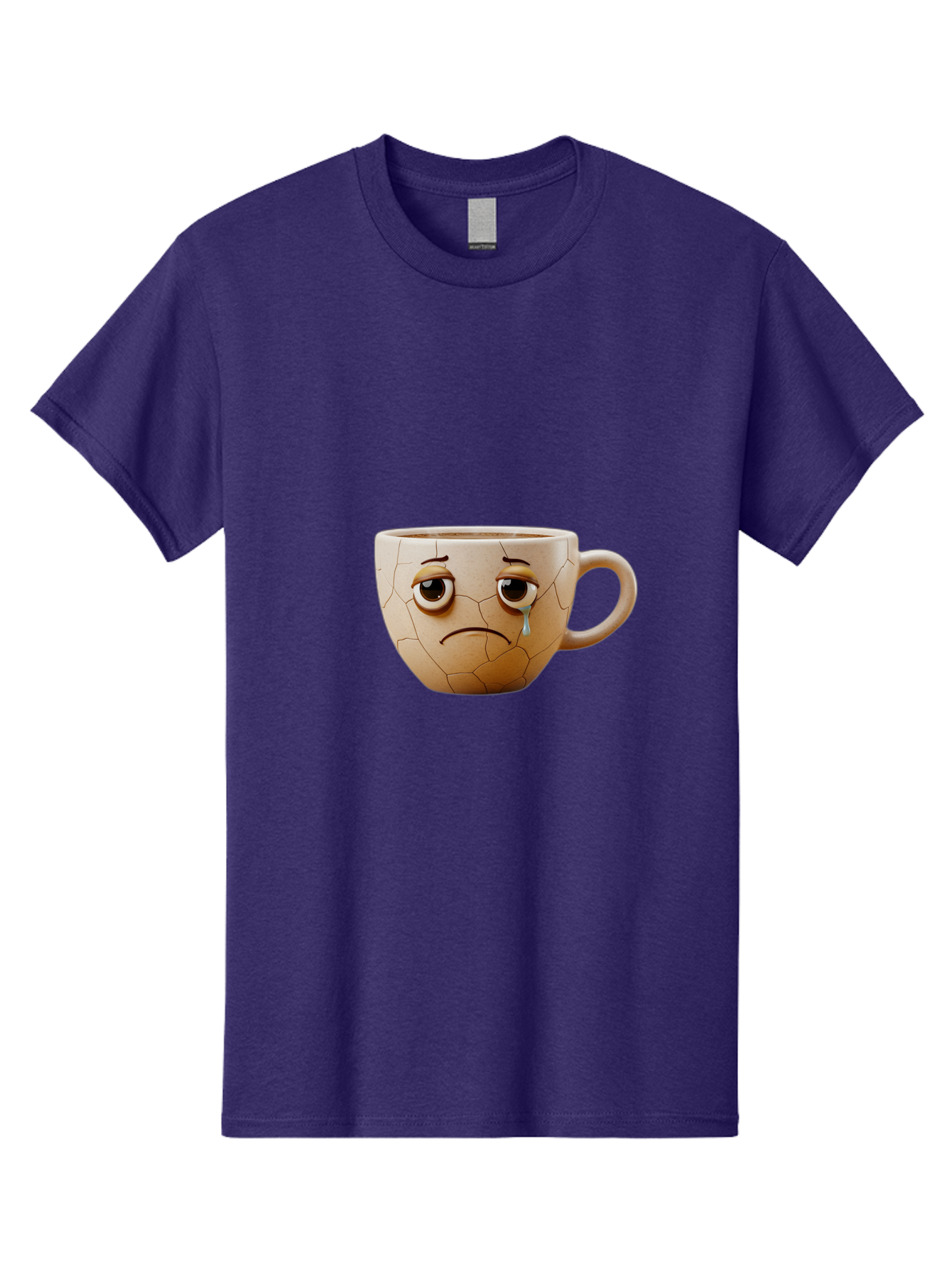 Cracked-Coffee-Mug Men'S Graphic Tee, 100% Cotton, Comfortable Casual Summer Wear, Machine Washable, Cracked Coffee Mug, Sad Face, Teary Eyes, Broken Coffee, Emotional Coffee Mug, Cracked, Upset, Frowning Face, Cracked Ceramic Bae415