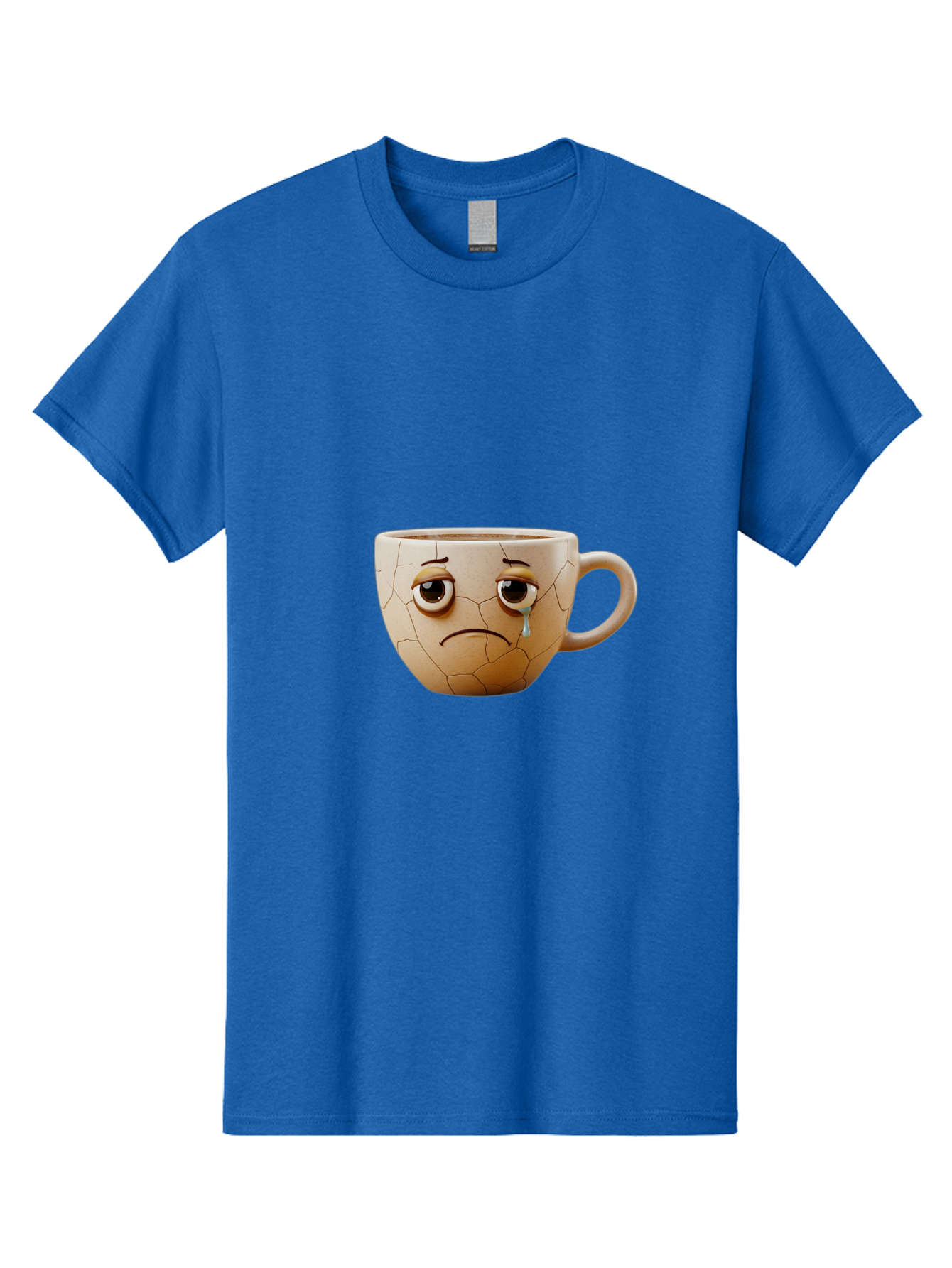 Cracked-Coffee-Mug Men'S Graphic Tee, 100% Cotton, Comfortable Casual Summer Wear, Machine Washable, Cracked Coffee Mug, Sad Face, Teary Eyes, Broken Coffee, Emotional Coffee Mug, Cracked, Upset, Frowning Face, Cracked Ceramic Bae415